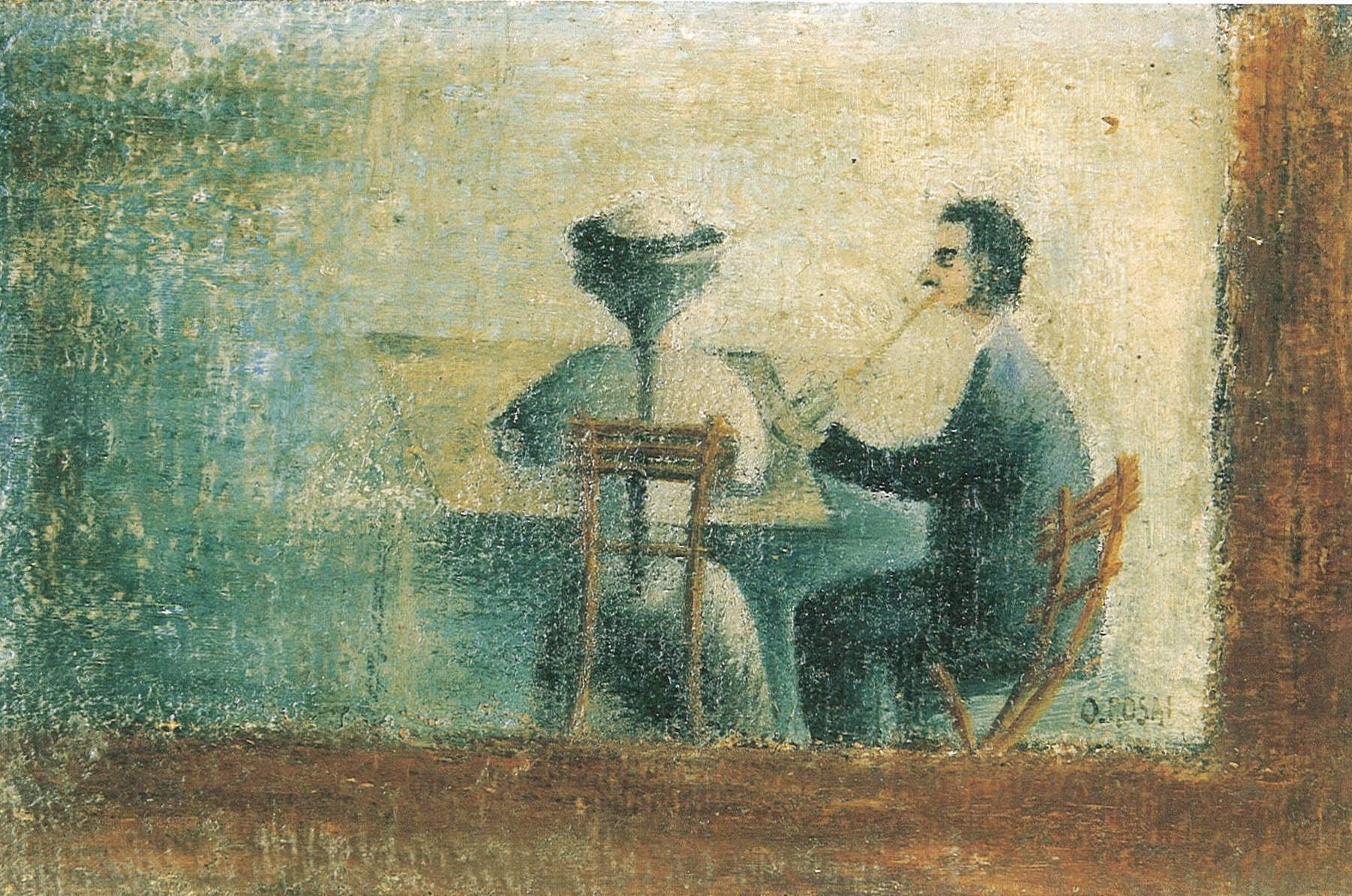 Ottone Rosai, I fidanzati (Coppia al caff&egrave;) (1919-1920; olio su tela, 15 x 24 cm; Firenze; Collezione privata)