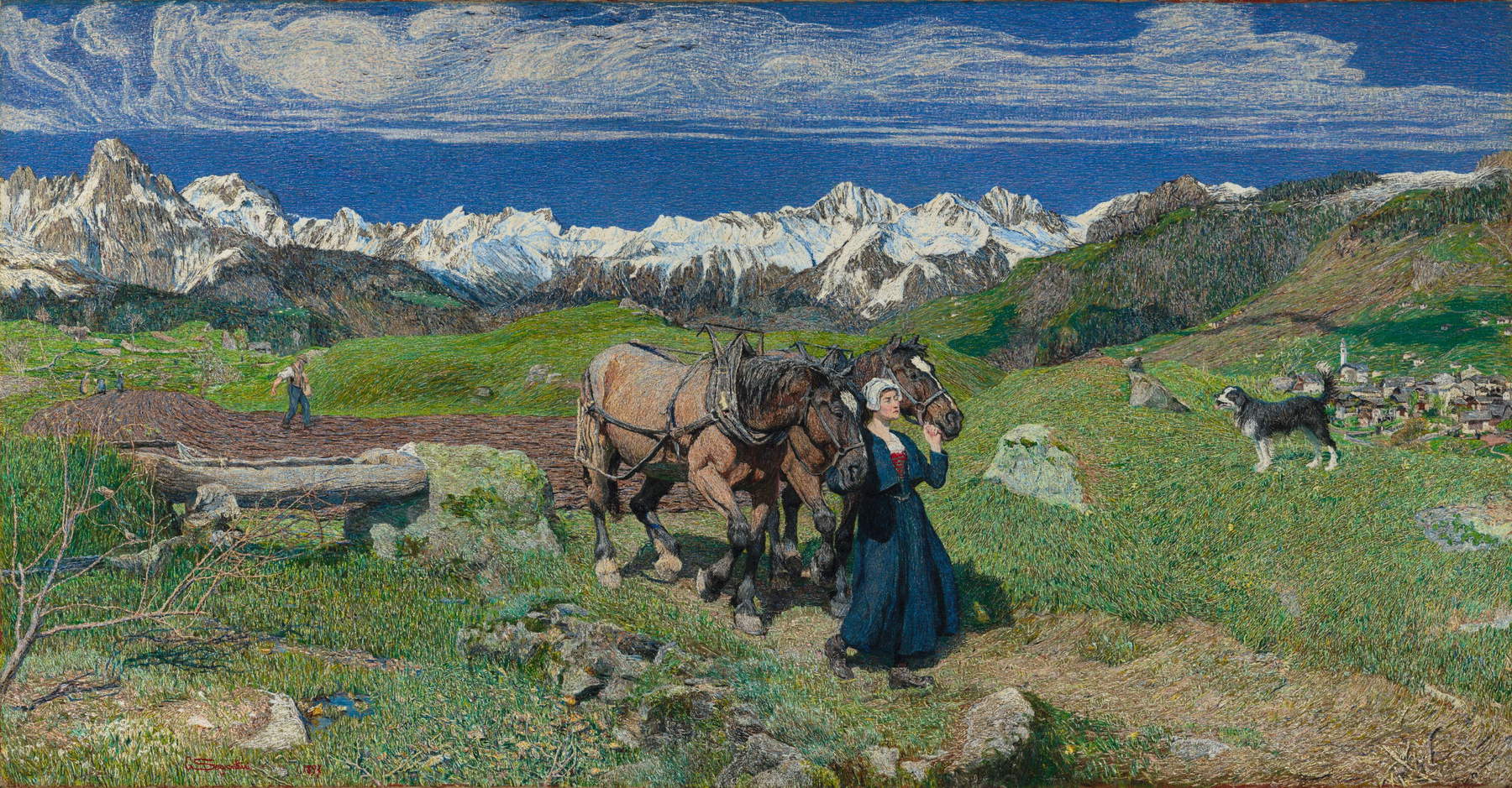 Giovanni Segantini, Primavera nelle Alpi (1897; olio su tela, 116 x 227 cm; Los Angeles, Getty Museum)