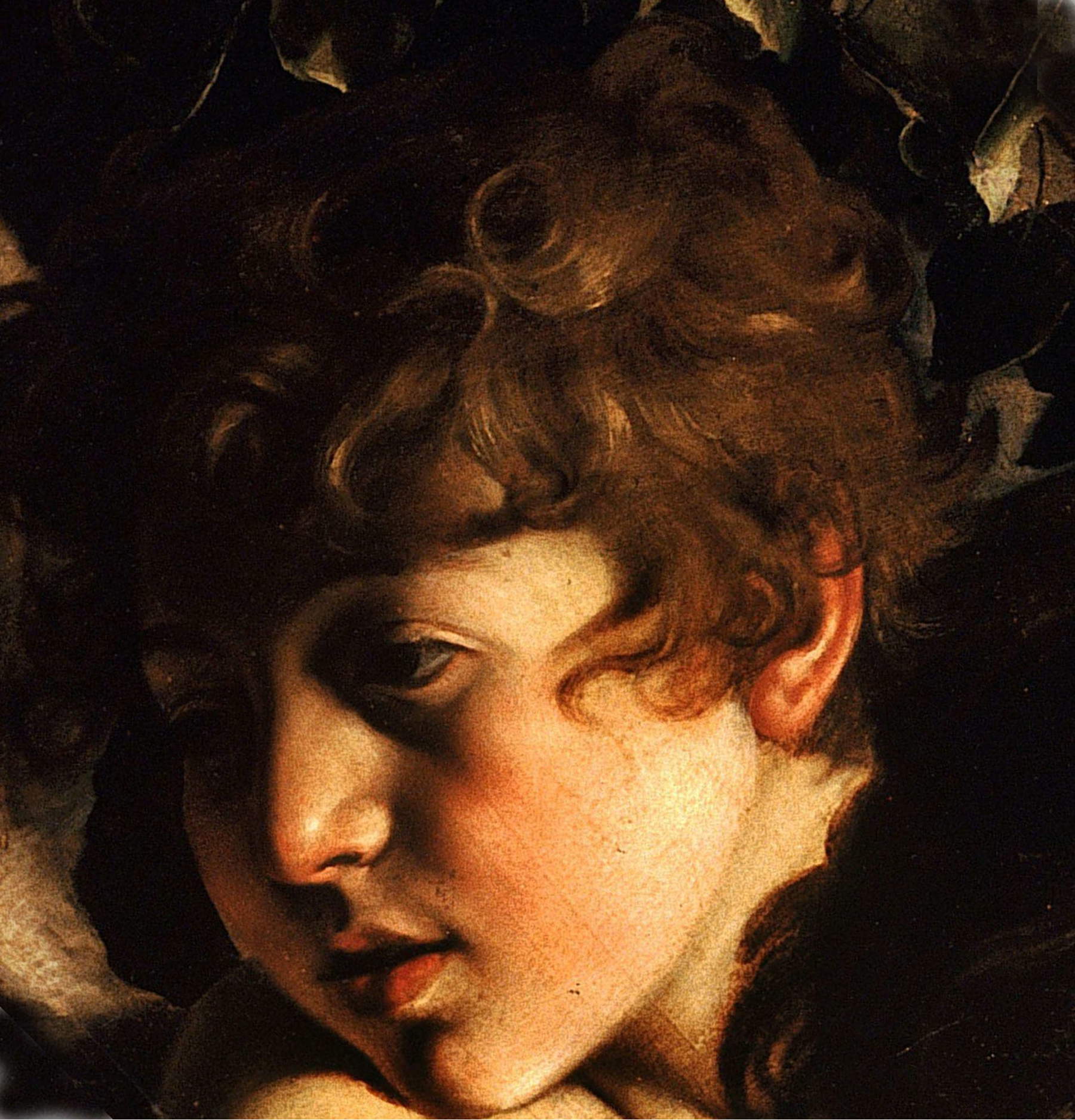 Rom, Contarelli-Kapelle, Detailansicht des Kopfes des Engels, der dem Heiligen Matthäus erscheint, 1602