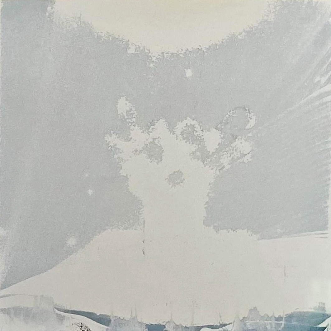 Sofia Bersanelli, „Con un filo di voce“, aus der Serie „Se solo riuscissi a cantare“ (2020–2025; aufgespannte, bearbeitete Polaroid-Fotografie, ca. 8,8 x 8,8 cm)