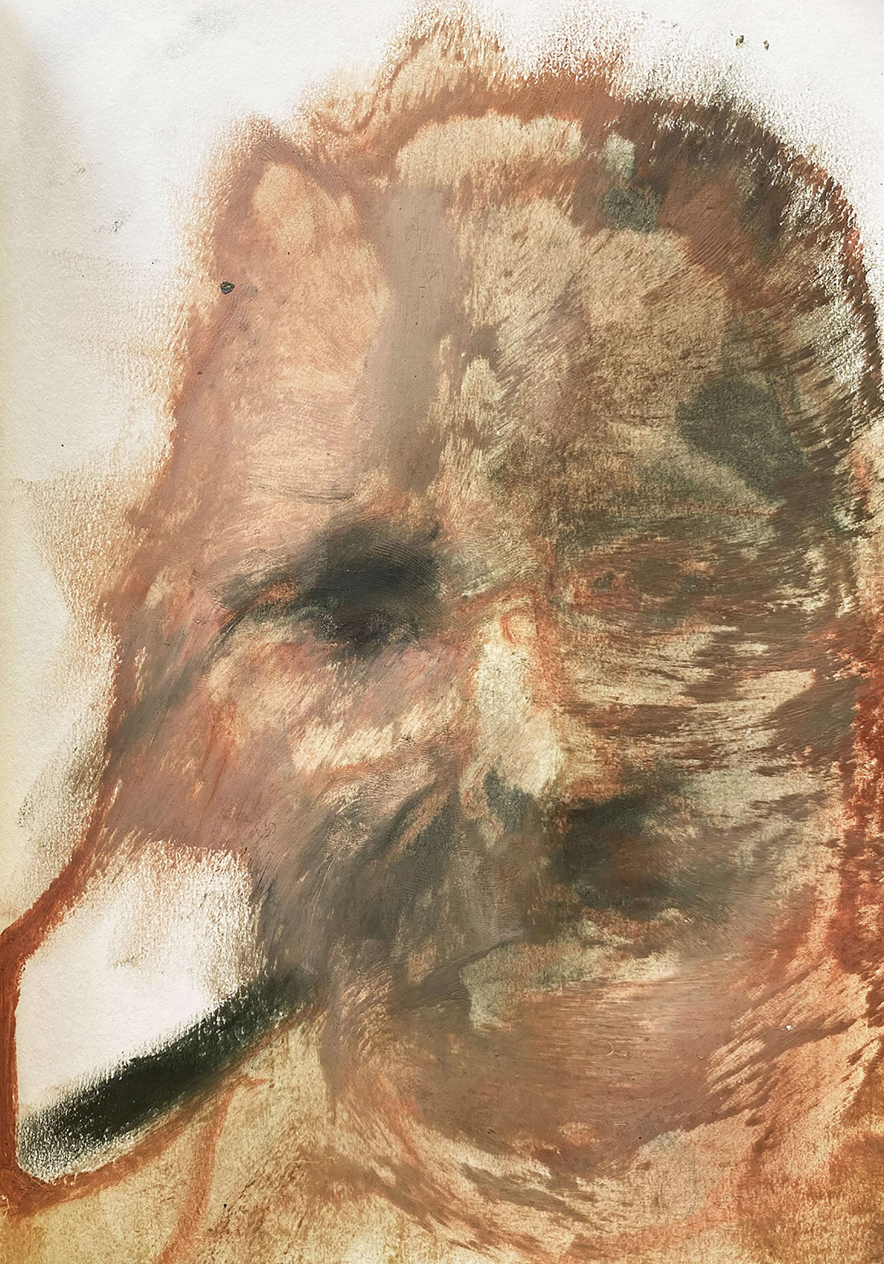 Sofia Bersanelli, „Vater! Lebst du noch?“, aus der Serie „Blindness“ (2025; Öl auf Papier, 14,85 x 21 cm)