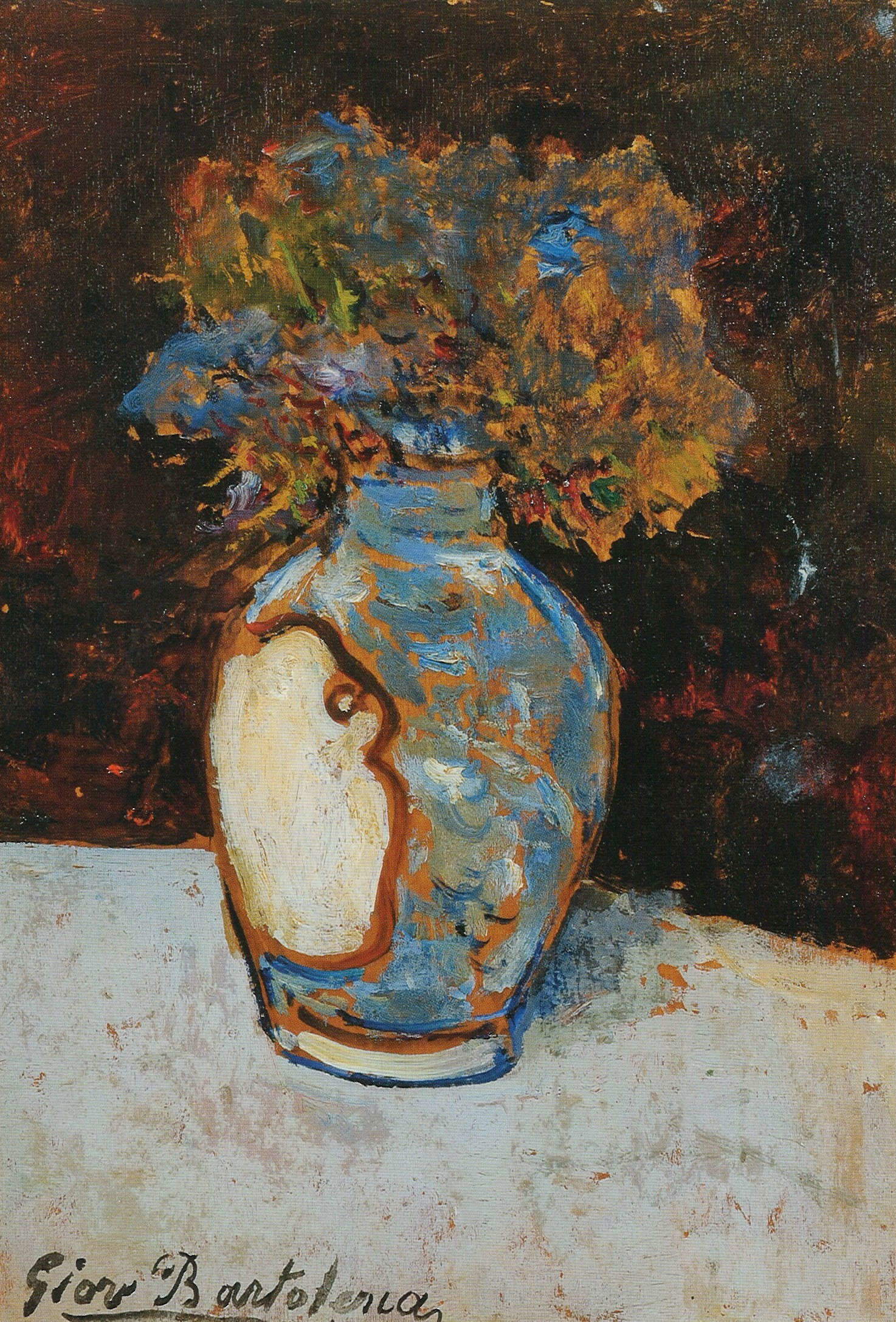 Giovanni Bartolena, Fleurs dans un vase en céramique (vers 1923 ; huile sur bois, 34,6 &times; 23,8 cm ; collection privée)