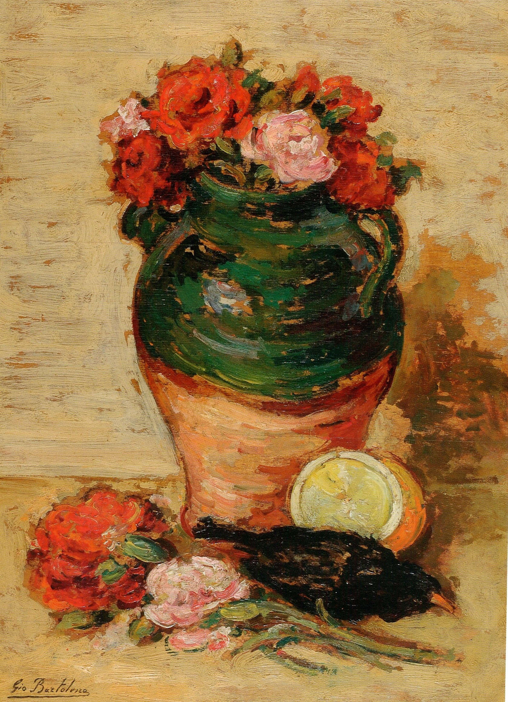 Giovanni Bartolena, Nature morte au merle (vers 1928 ; huile sur bois, 61 &times; 44 cm ; collection privée)