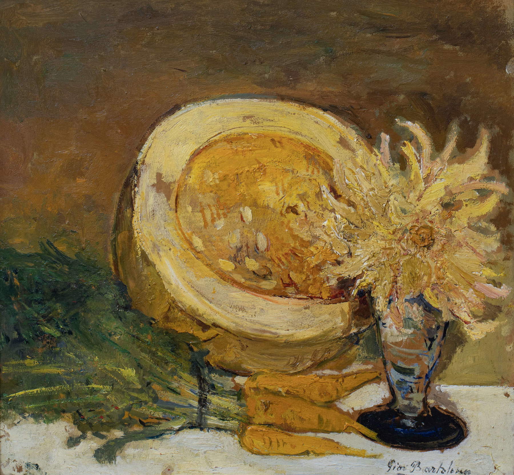 Giovanni Bartolena, Nature morte (1927 ; huile sur bois, 39 &times; 41 cm ; Livourne, Musée municipal Giovanni Fattori). Photo : Emiliano Cicero