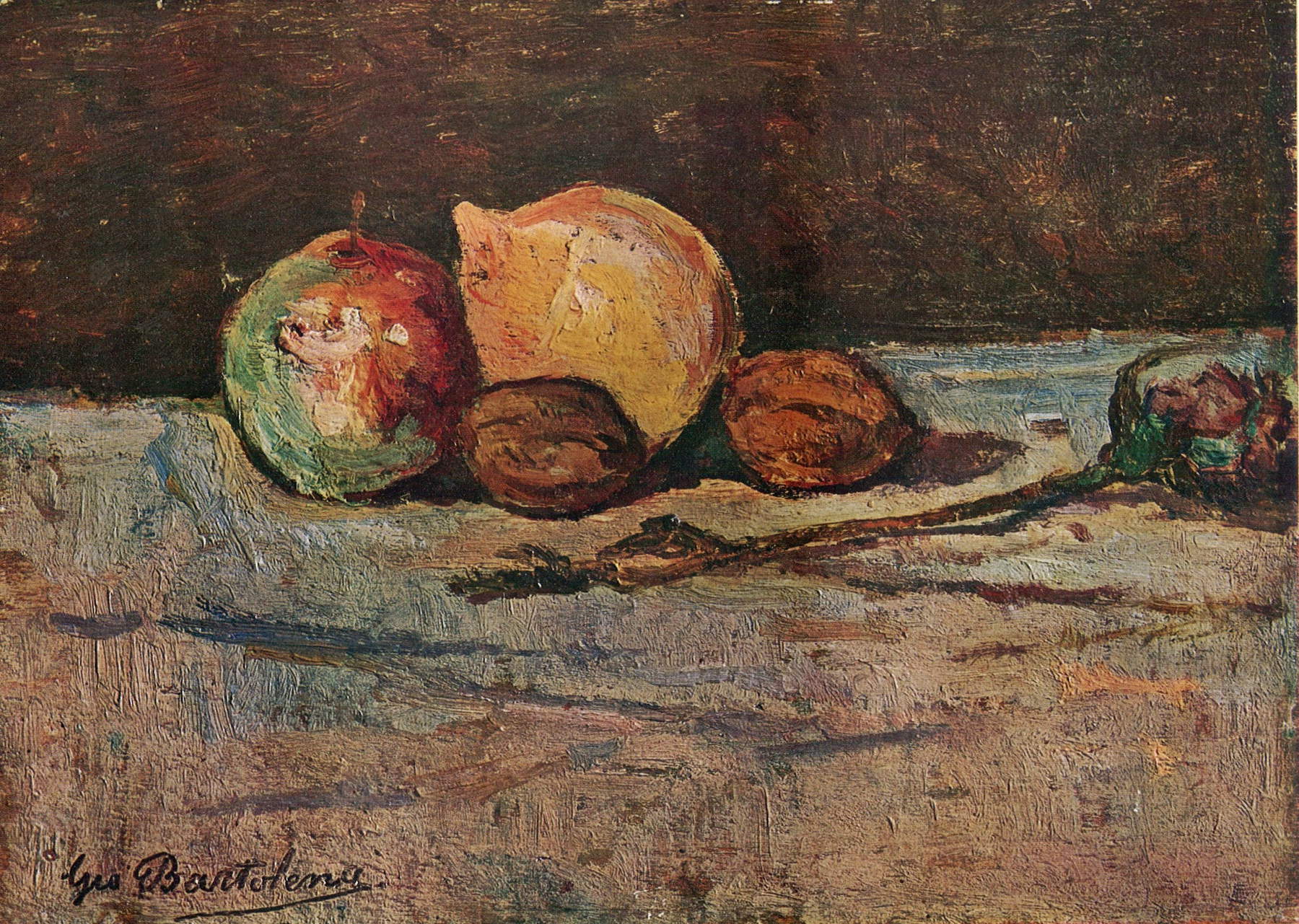 Giovanni Bartolena, Nature morte aux noix (sans date ; huile sur bois, 35 &times; 29 cm ; Milan, collection de la commune de Nello Bargini)