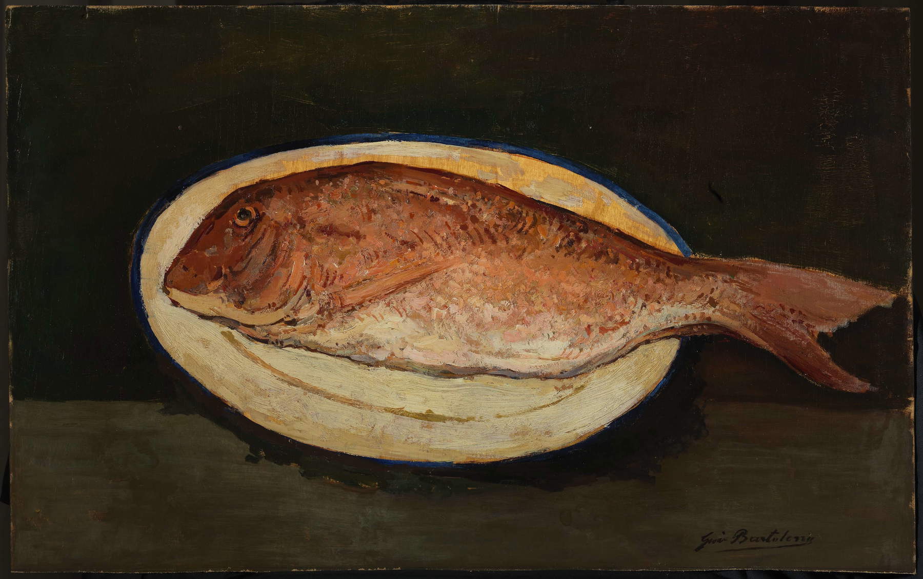 Giovanni Bartolena, Nature morte (poisson) (sans date ; huile sur bois ; Florence, Galerie d&rsquo;Art moderne, Palazzo Pitti)