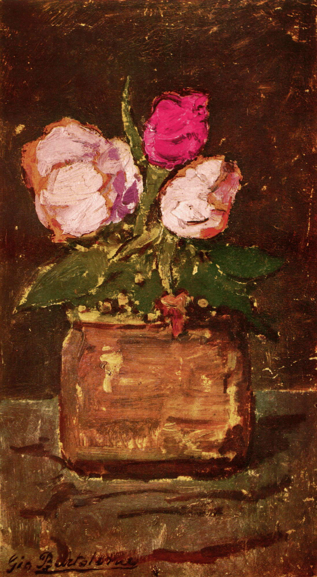 Giovanni Bartolena, Roses (sans date ; huile sur carton (19 &times; 34 cm ; Palerme, collection privée)