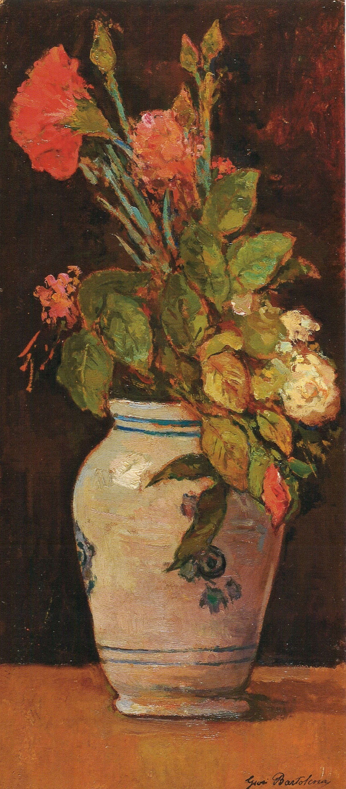 Giovanni Bartolena, Vase avec des fleurs (vers 1920 ; huile sur carton, 48,9 &times; 22 cm ; Rome, collection Ughi)
