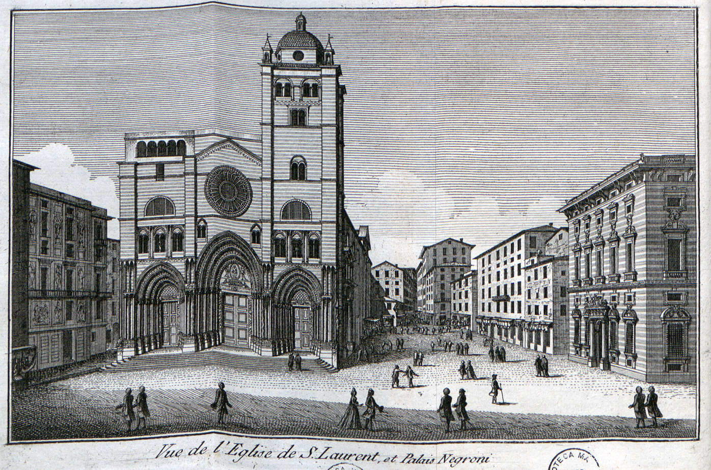 Giacomo Brusco, Vue de l&rsquo;Eglise de S. Laurent, et Palais Negroni, in Description des beaut&eacute;s de Genes et de ses environs, 1781