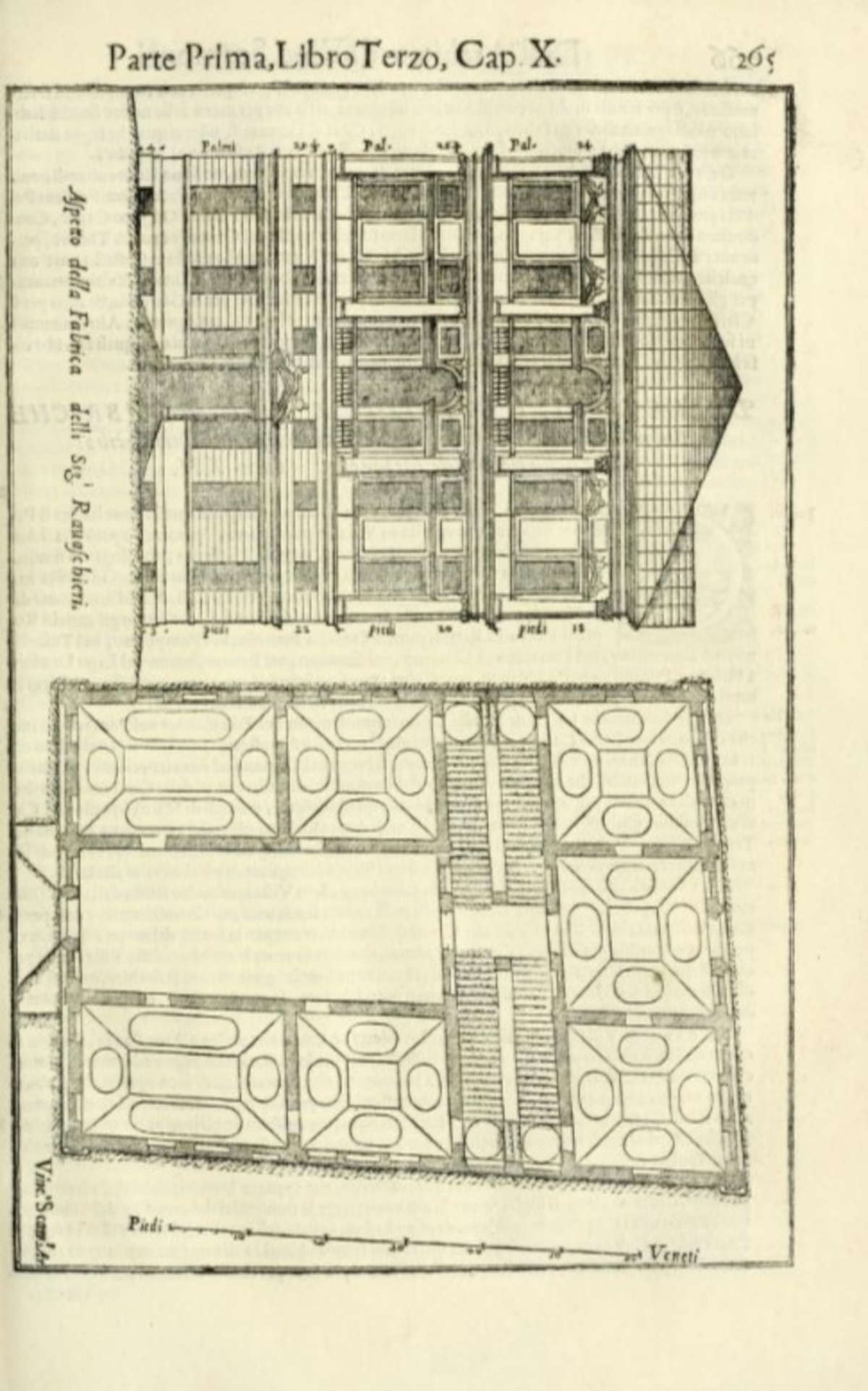 Vincenzo Scamozzi, L&rsquo;idea della architettura universale, con la specifica della pianta &laquo;delli Sig.ri Ravaschieri&raquo; (p. 265).