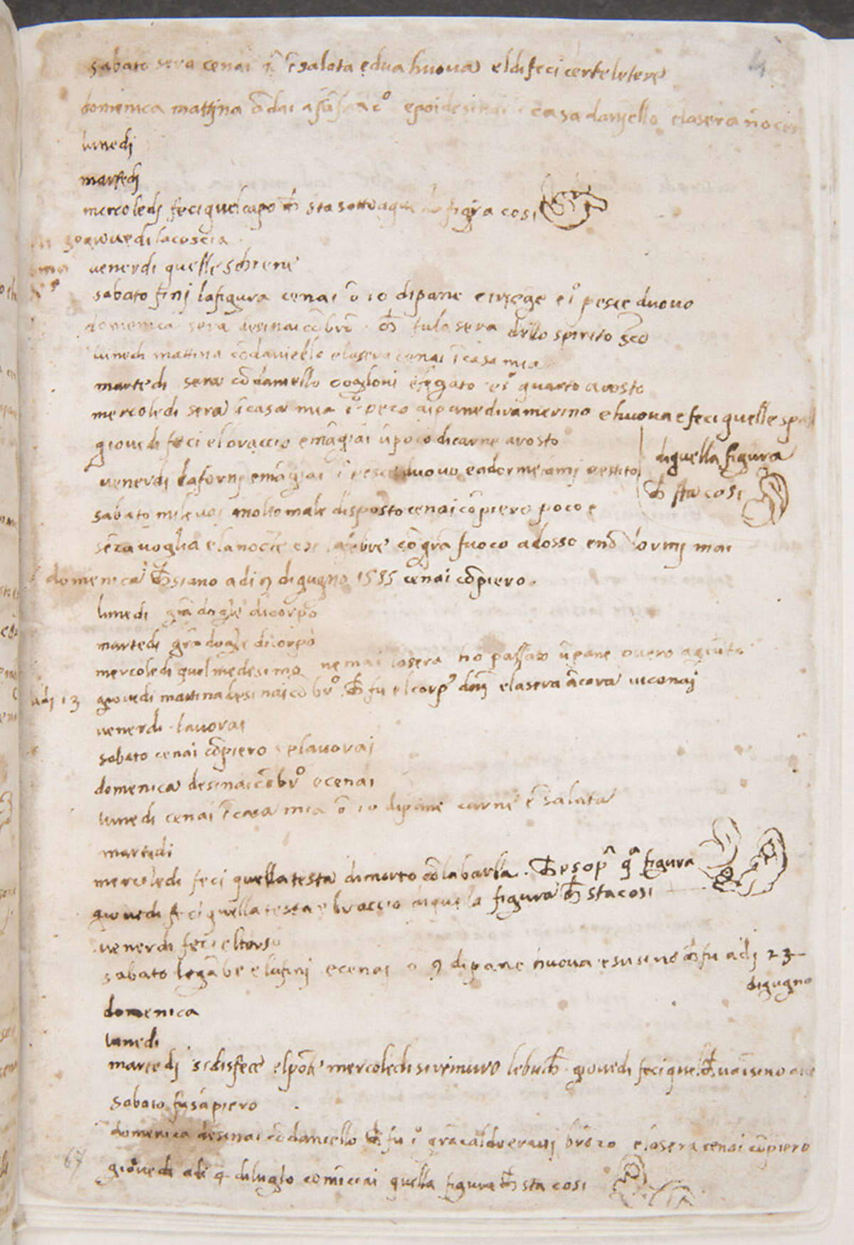 Pontormo, Tagebuch oder Mein Buch (1554–1556: Florenz, Biblioteca Nazionale Centrale, Ms. Magl. VIII, 1490, c. 67r)