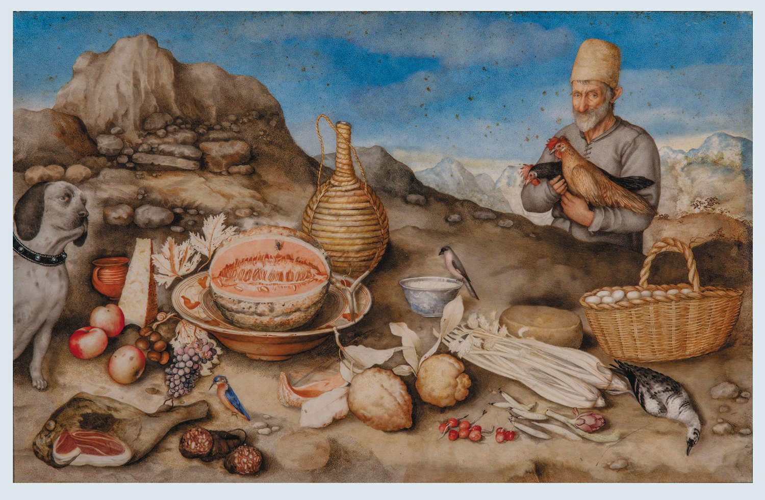 Giovanna Garzoni, Il vecchio di Artimino (1648 circa; tempera su pergamena, 38,6 x 60 cm; Firenze, Gallerie degli Uffizi, Galleria Palatina, inv. 1890 n. 4778)