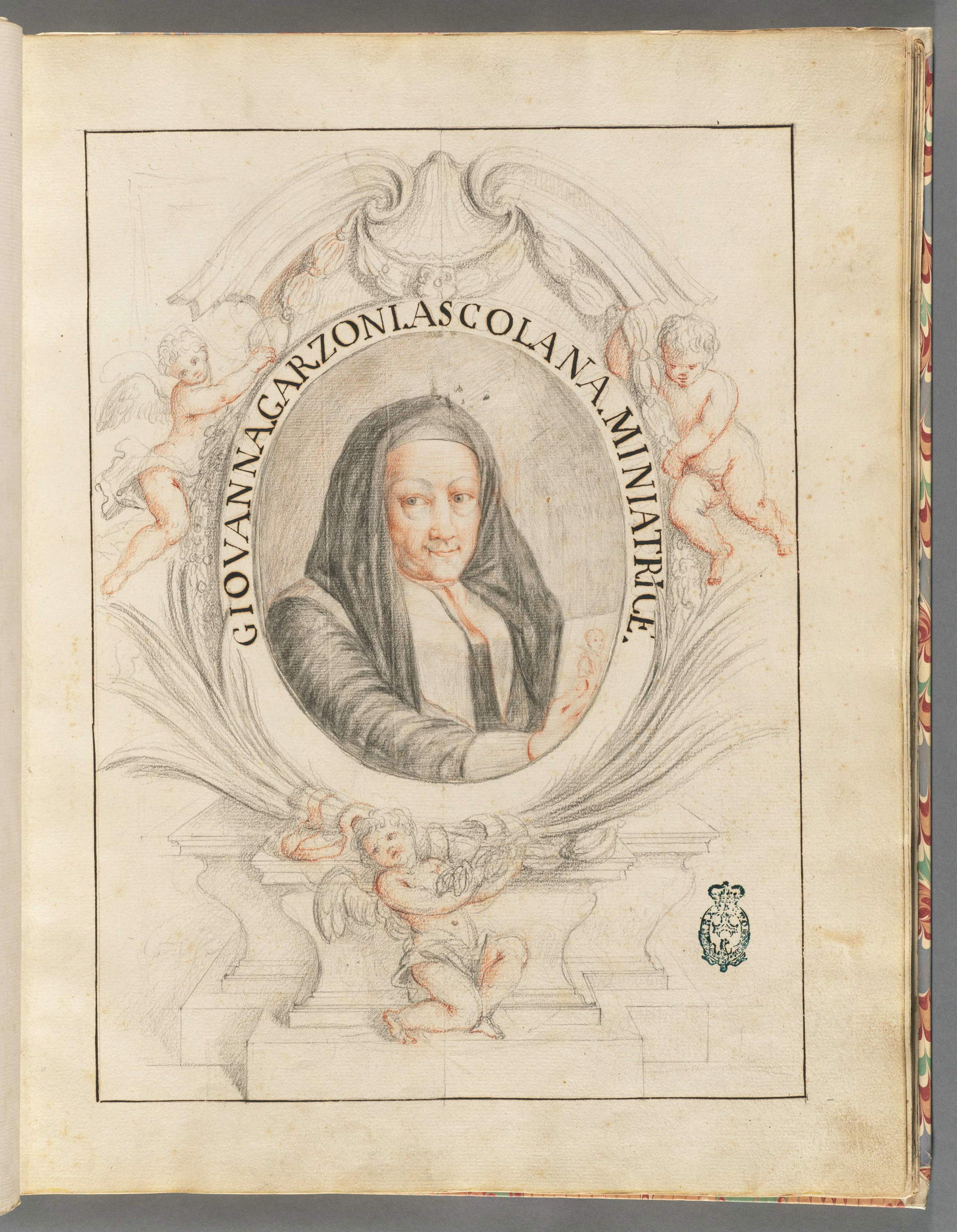 Pier Leone Ghezzi (attr.), Ritratto di Giovanna Garzoni, dal ms. Piante Varie (Washington DC, Dumbarton Oaks Research Library, ms. G-3-3)
