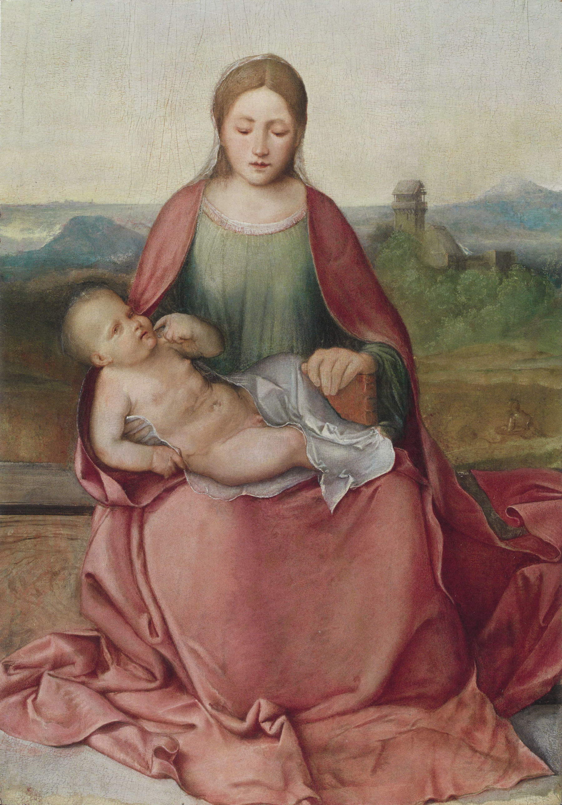 Giorgione, „Madonna Cook“ (um 1500; Öl auf Holz, 68 x 48,1 cm; Privatsammlung, als Leihgabe in der Gem&auml;ldegalerie Berlin)