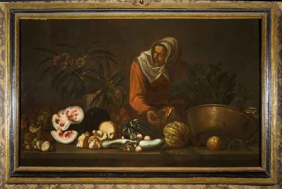 Simone del Tintore, Natura morta con figura femminile (1675-1699; olio su tela, 124 x 100 cm; Lucca, Pinacoteca Nazionale di Palazzo Mansi)