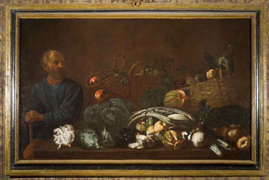 Simone del Tintore, Natura morta con figura maschile (1675-1699; olio su tela, 124 x 100 cm; Lucca, Pinacoteca Nazionale di Palazzo Mansi)