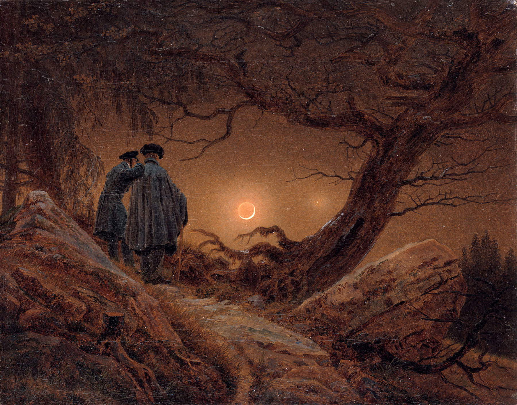 Caspar David Friedrich, *Two Men Contemplating the Moon* (1825–1830; oil on canvas, 34.9 x 43.8 cm; New York, The Metropolitan Museum of Art)