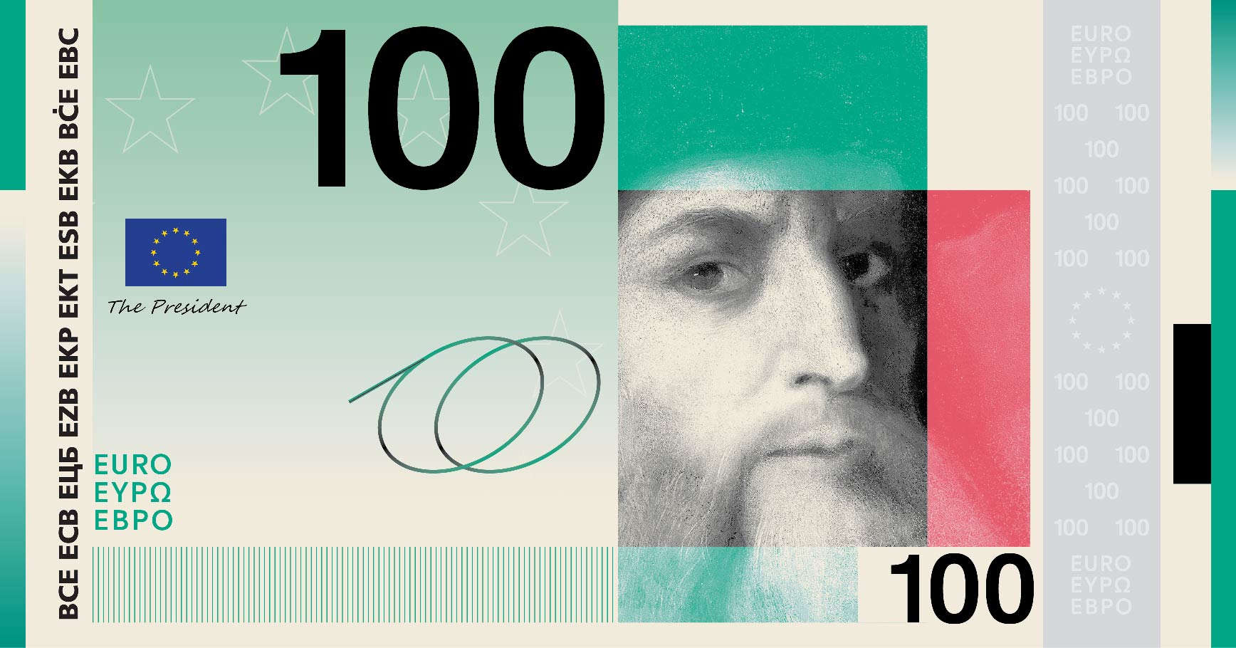 Proposal for the new 100-euro note featuring Leonardo da Vinci