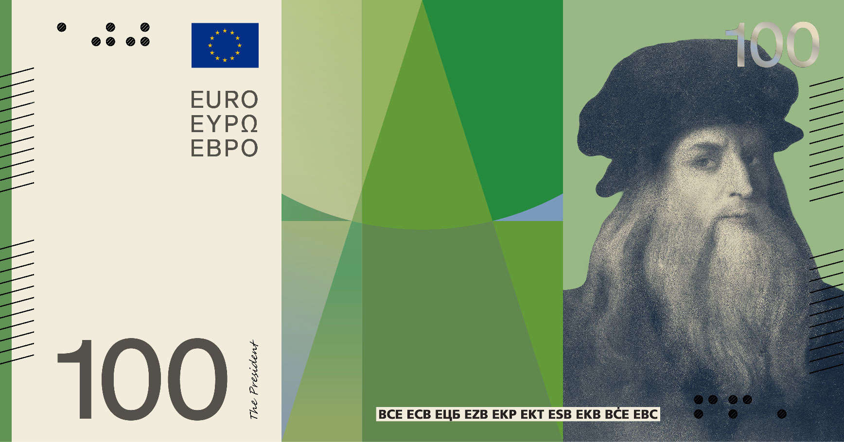 Proposal for the new 100-euro note featuring Leonardo da Vinci