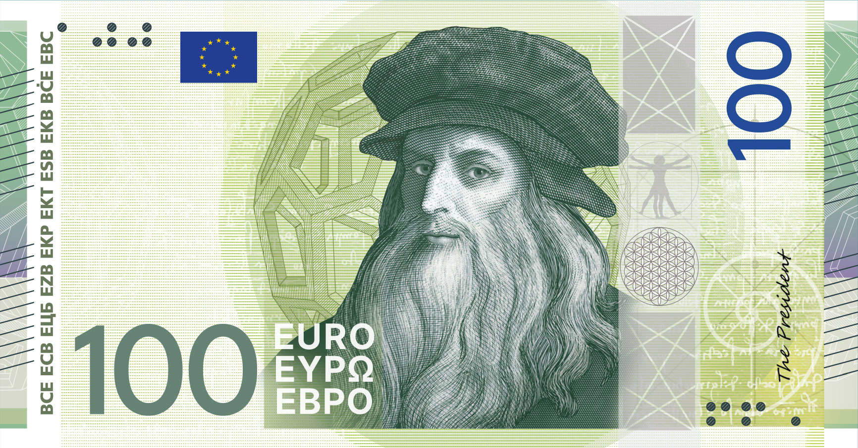Proposal for the new 100-euro note featuring Leonardo da Vinci