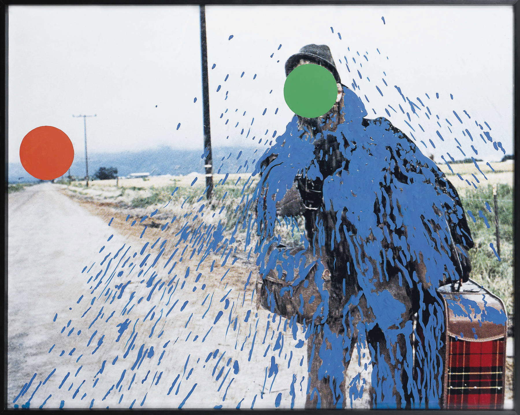John Baldessari, *Hitch-hiker (Splattered Blue)* (1999; color photograph and acrylic, 123.2 x 153 cm)