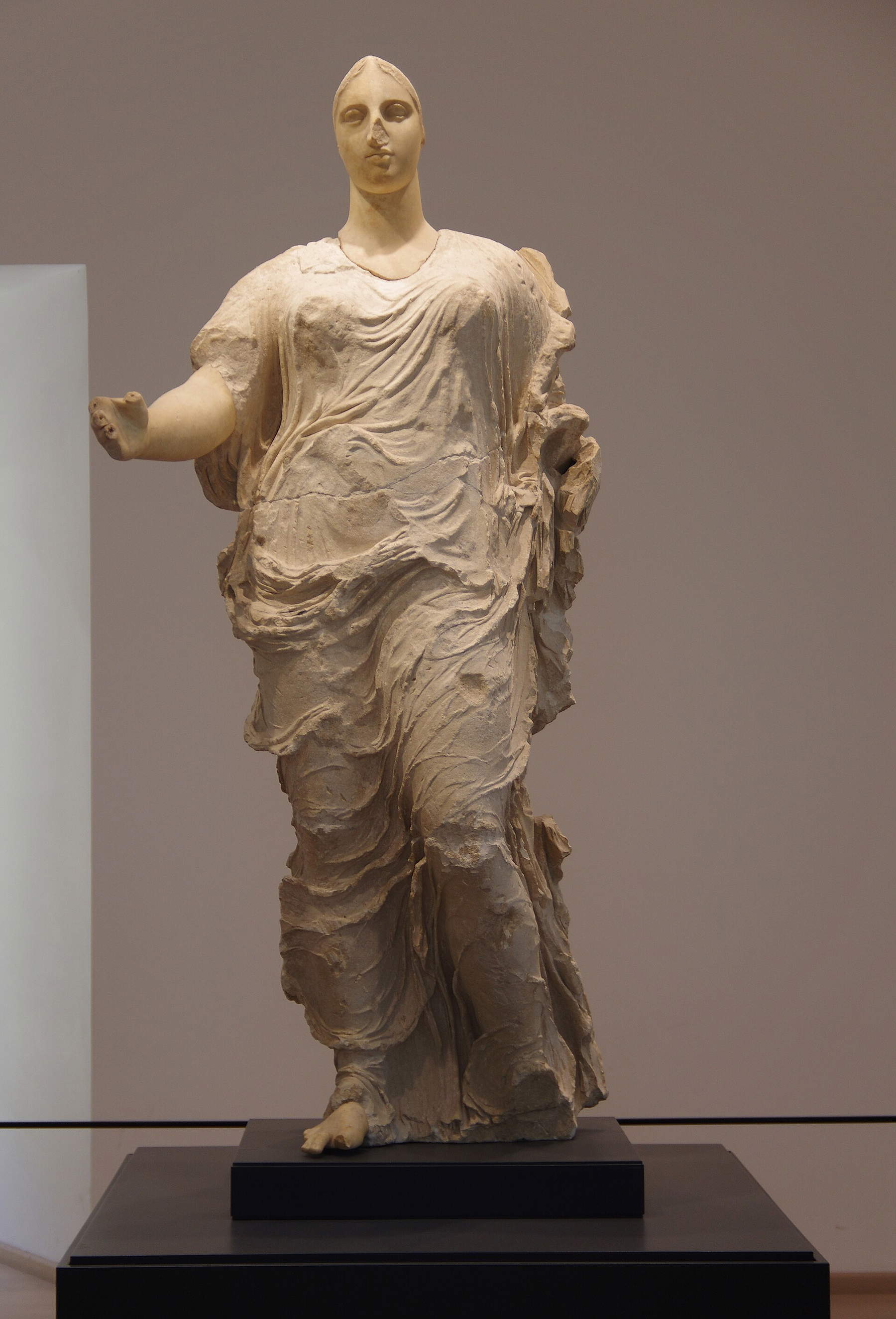 Goddess of Morgantina (5th century B.C.; marble and limestone, 220 x 80 cm; Aidone, Regional Archaeological Museum)