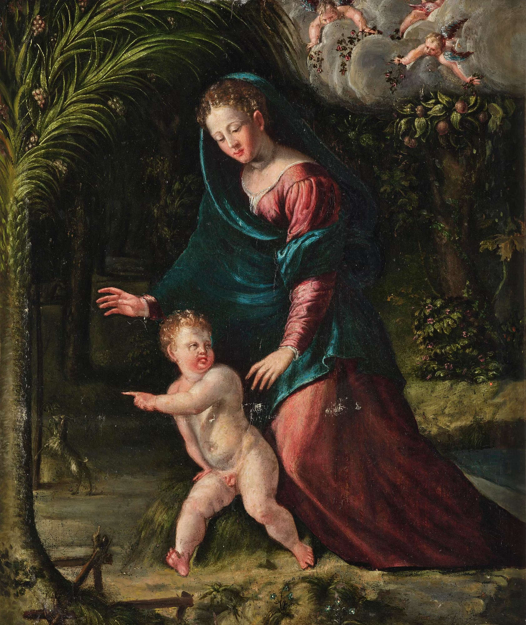Umkreis von Callisto Piazza, Madonna mit Kind (Öl auf Holz, 44 x 35 cm). Präsentiert von: Odisseus Antiques. Preisvorstellung: 8.000 Euro