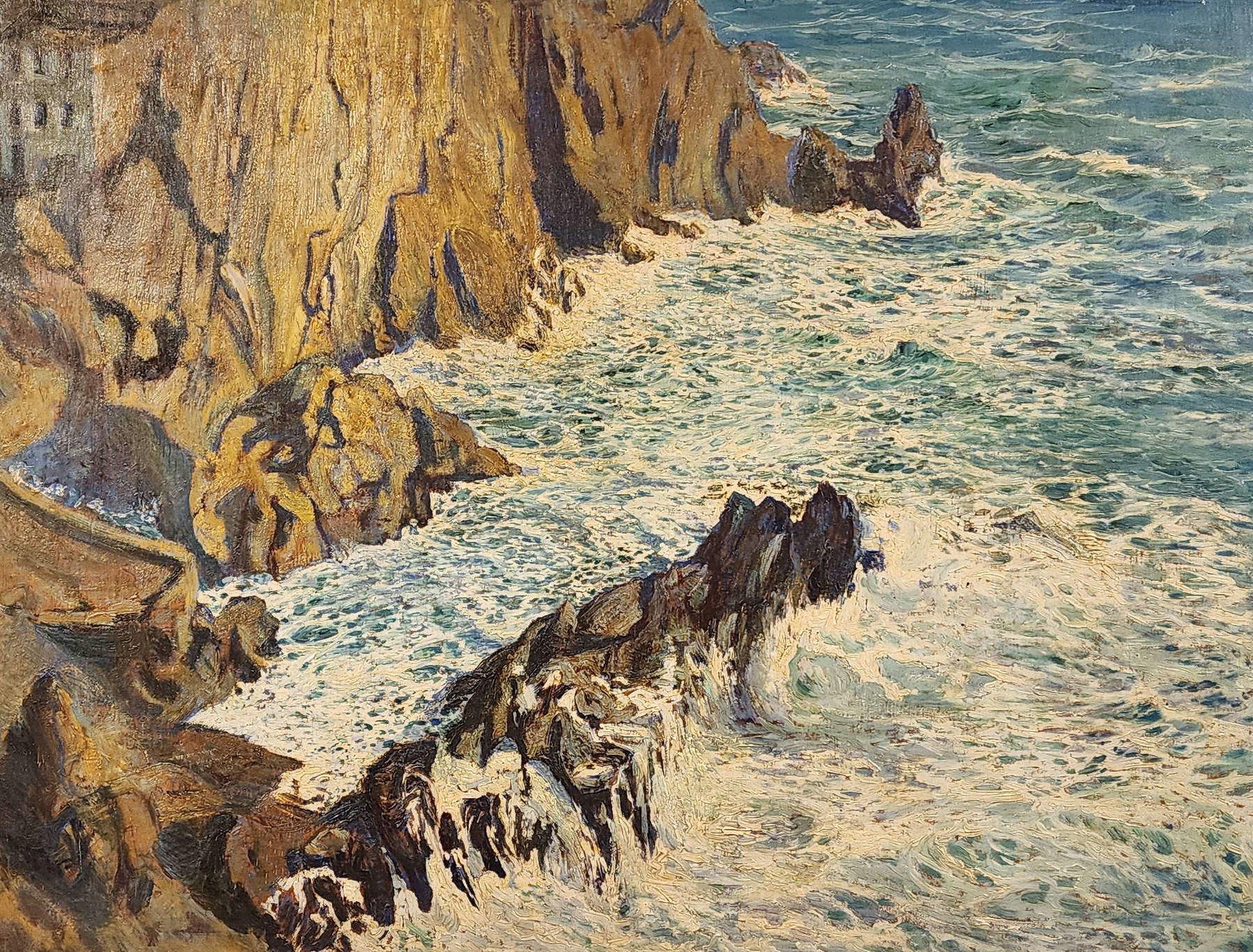 Giuseppe Caselli, „Marina alle Cinque Terre“ (1930er Jahre; Öl auf Sperrholz, 125 x 104 cm). Präsentiert von: Ad Res. Preis auf Anfrage