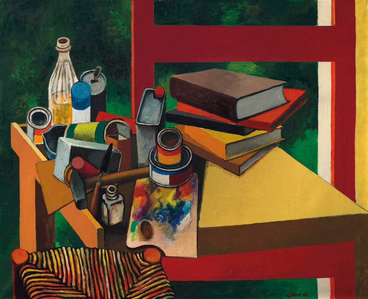 Renato Guttuso, Stillleben (1968; Öl auf Leinwand, 75,5 x 93 cm). Präsentiert von: Tornabuoni Arte. Preis auf Anfrage