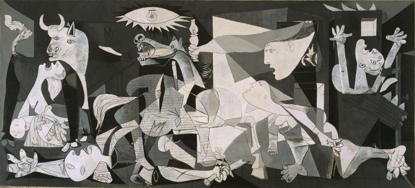 Pablo Picasso, Guernica (mai-juin 1937 ; huile sur toile, 349,3 x 776,6 cm ; Madrid, Musée Reina Sof&iacute;a)