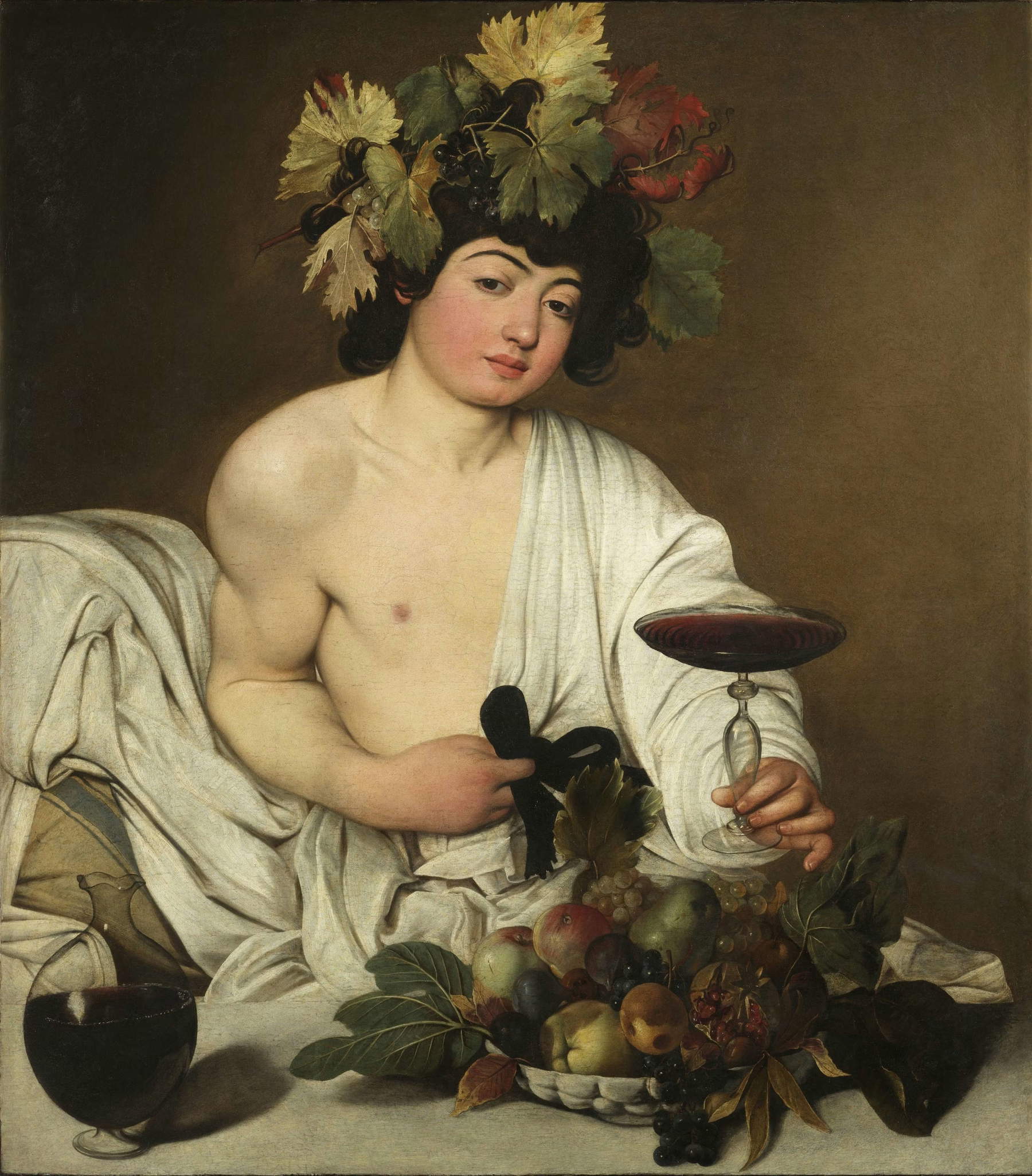 Caravaggio, Bacco (1598 circa; olio su tela, 95 x 85 cm; Firenze, Gallerie degli Uffizi, inv.   1890 n. 5312)