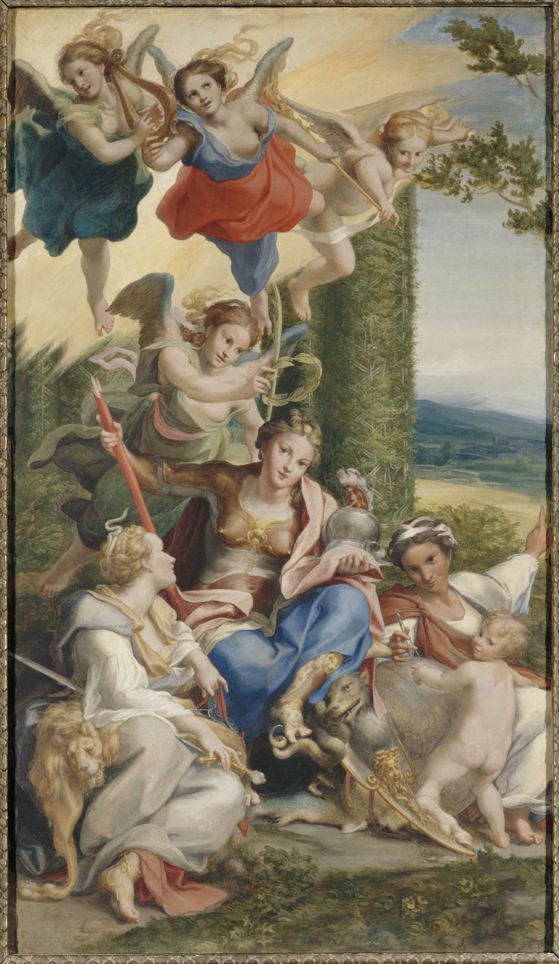 Correggio, Allegorie der Tugend oder der Weisheit (Öltempera auf Leinwand, 149 × 88 cm; Paris, Louvre)
