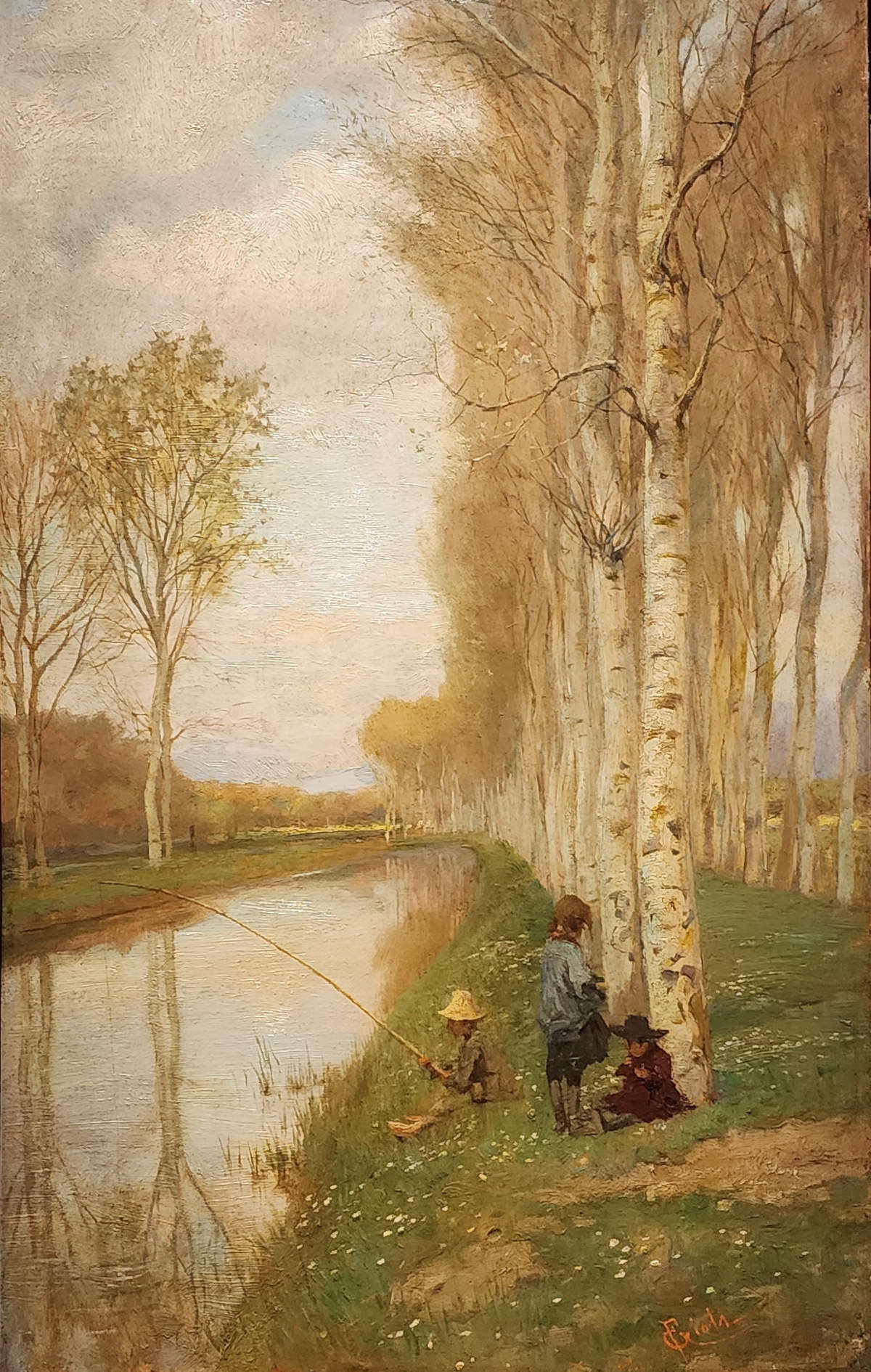 Francesco Gioli, „Am Fluss“ (um 1890; Öl auf Holz, 55 x 32 cm; Privatsammlung)