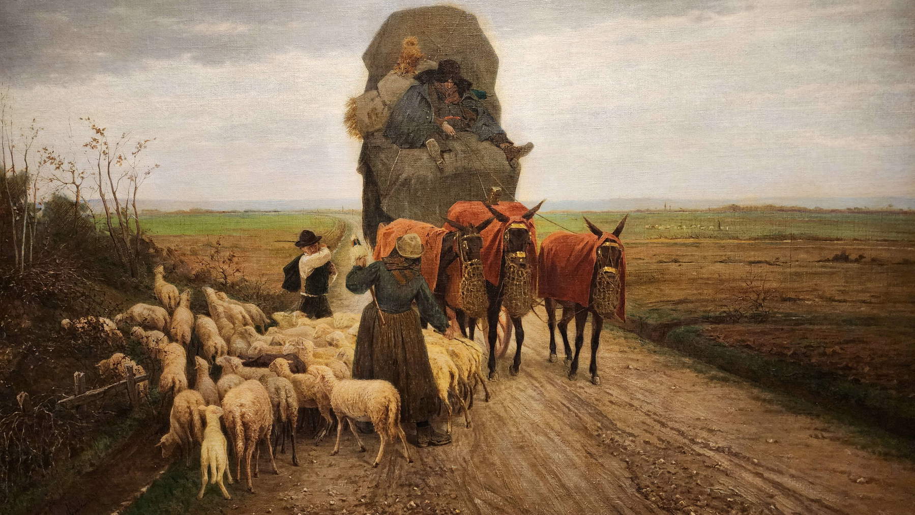 Francesco Gioli, Szene aus dem ländlichen Leben. Eine Begegnung, Ausschnitt (1874; Öl auf Leinwand, 82,8 x 137 cm; Florenz, Uffizien, Galerie für moderne Kunst im Palazzo Pitti)