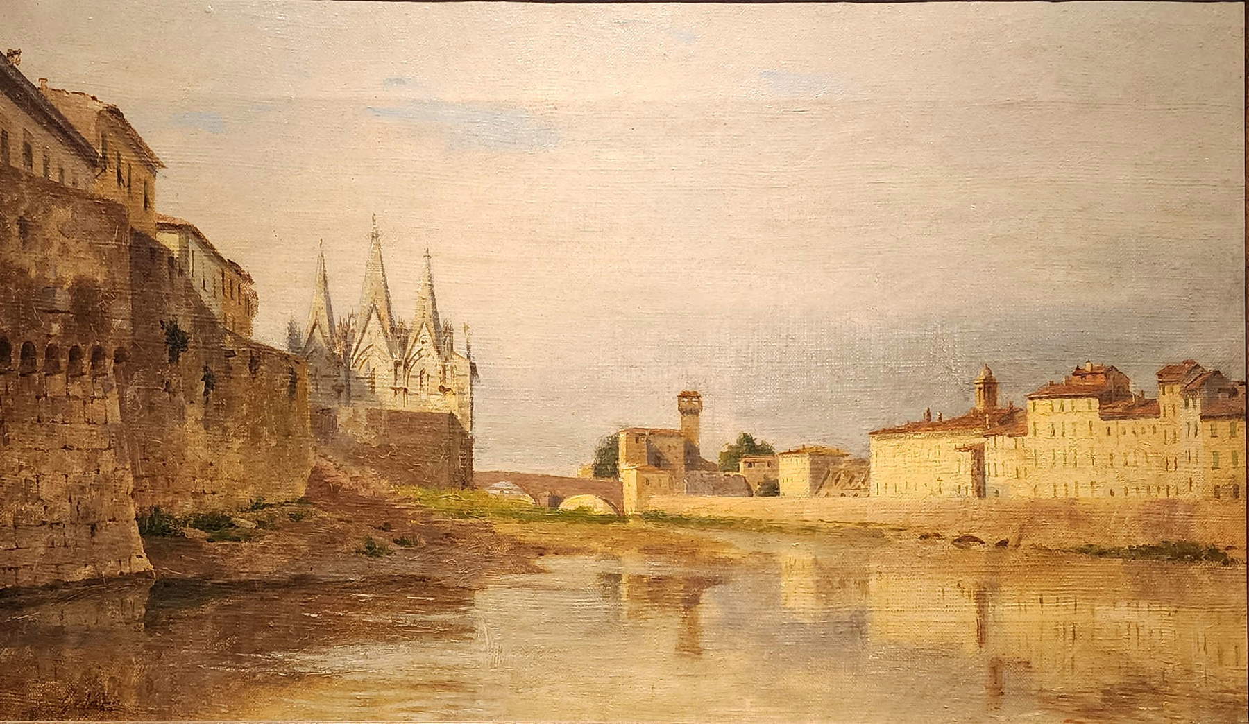 Lorenzo Gelati, Lungarni in Pisa (ca. 1850–1860; Öl auf Leinwand, 28 × 47 cm; Privatsammlung)