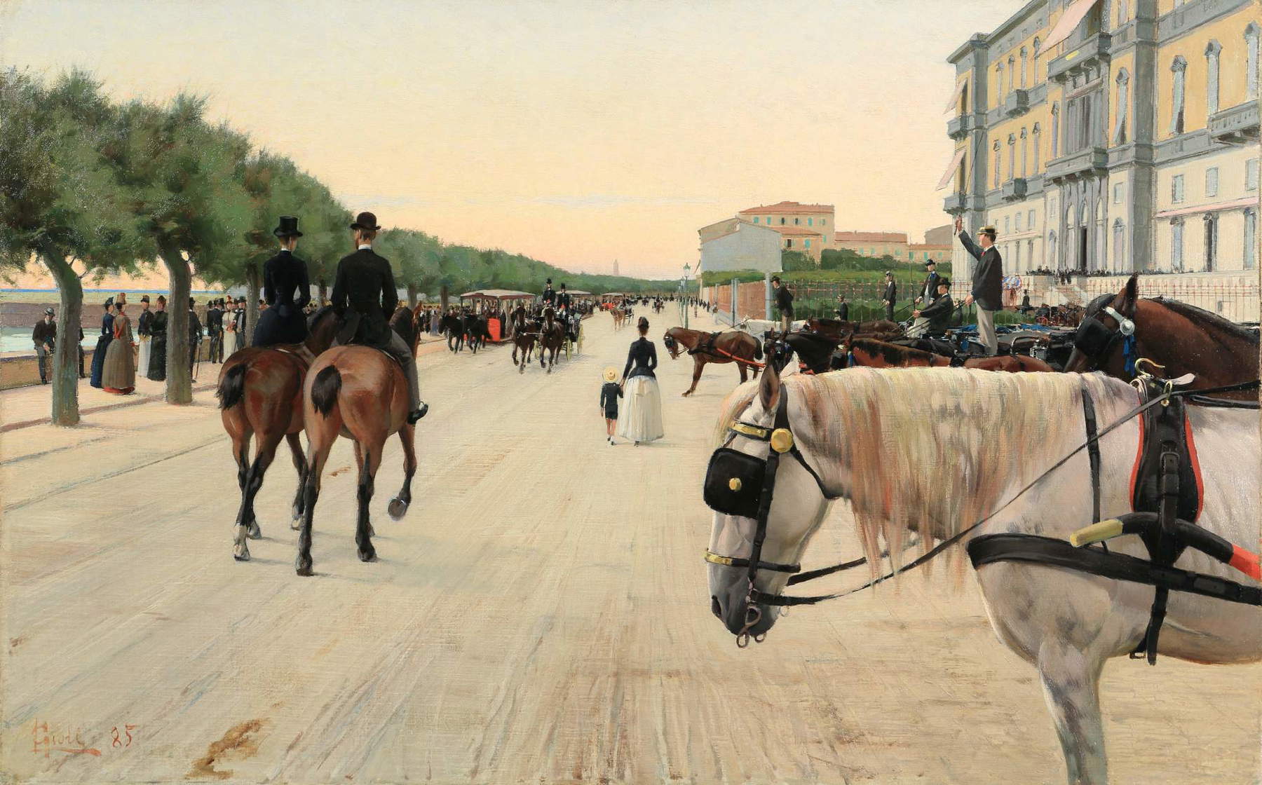 Luigi Gioli, Promenade in Livorno (Hotel Palazzo) (1885; Öl auf Leinwand, 50,5 x 80,5 cm; Privatsammlung)