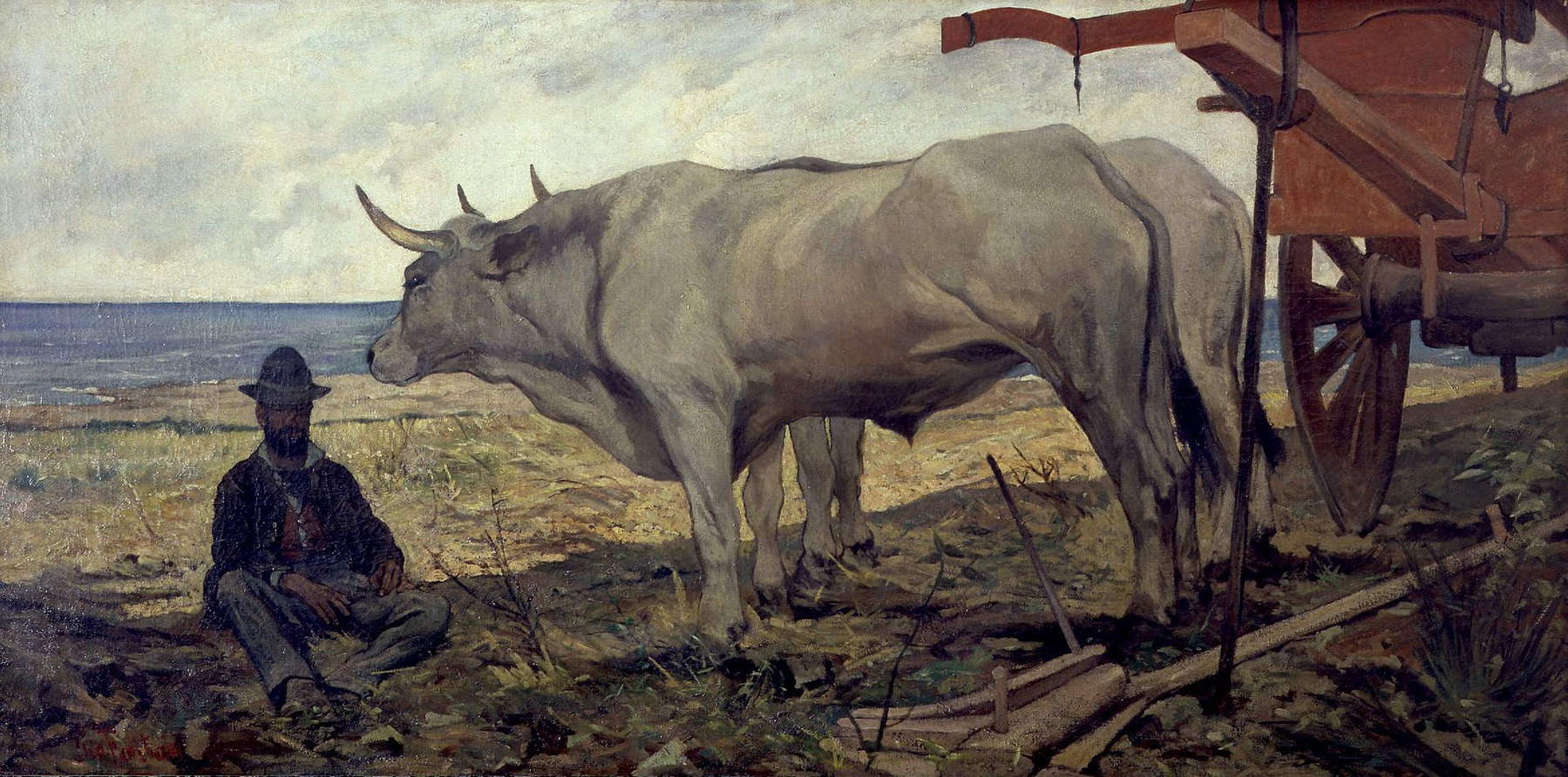 Giovanni Fattori, Le Repos / Le char rouge (1887 ; huile sur toile, 88 &times; 179 cm ; Milan, Pinacothèque de Brera)