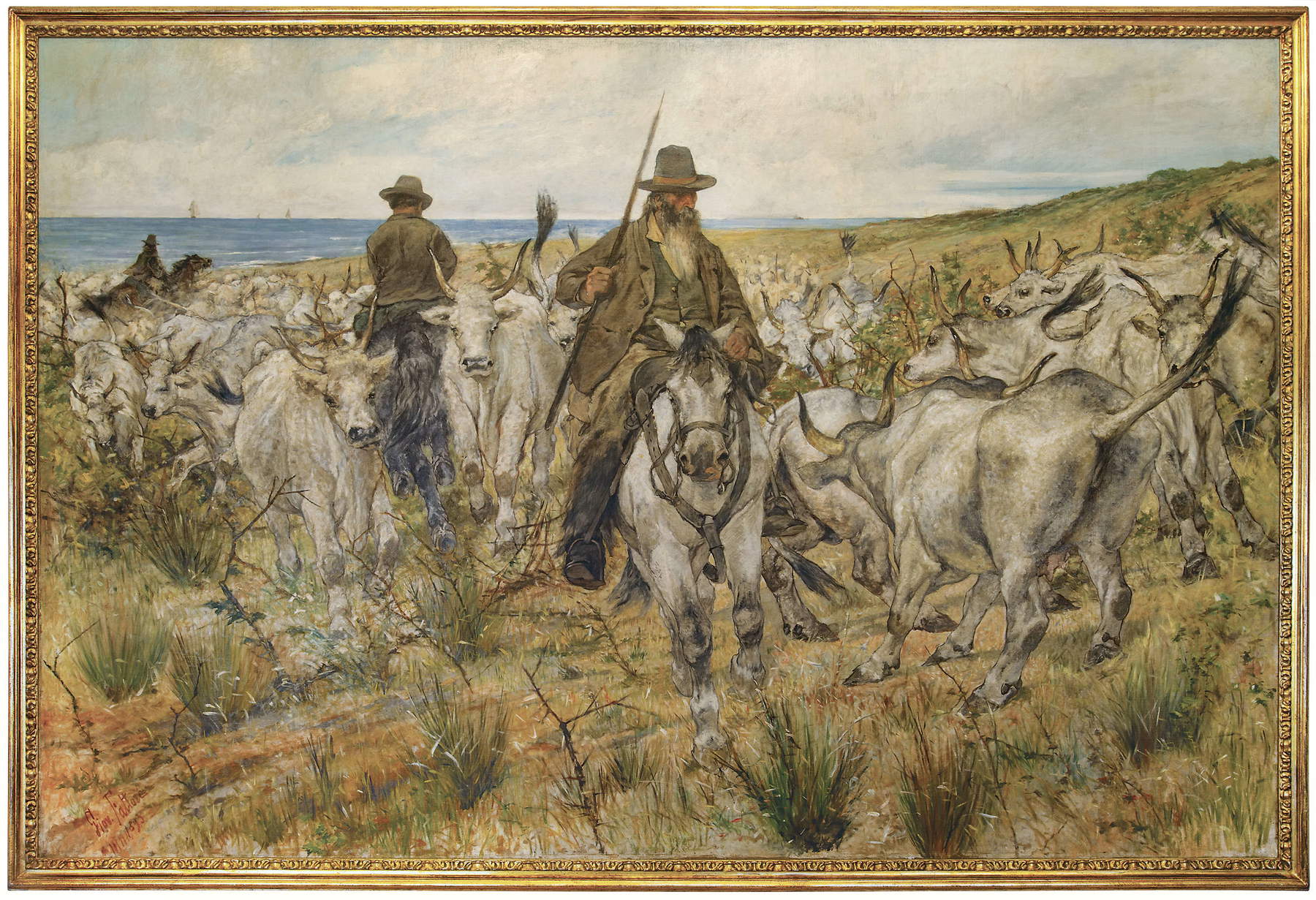Giovanni Fattori, Troupeaux de la Maremme (1893 ; huile sur toile, 200 &times; 300 cm ; Livourne, Musée municipal Giovanni Fattori)
