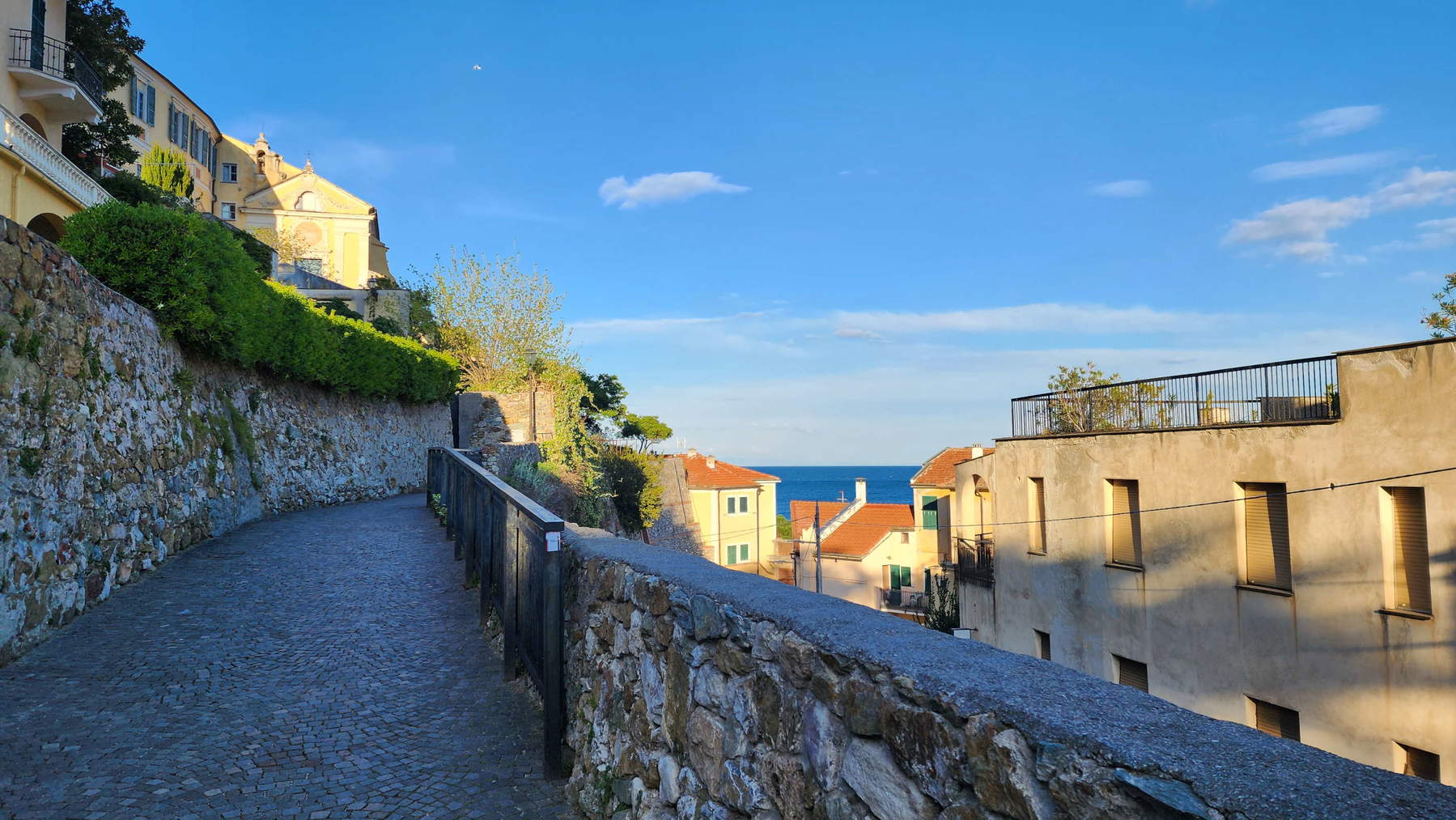 The climb up to the Bishop's Palace, with the abandoned hotel on the right