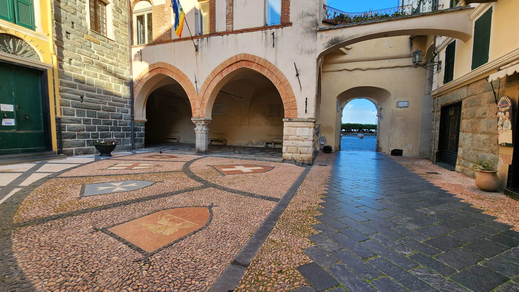 The coats of arms of the maritime republics in front of the Loggia of the Republic of Nola