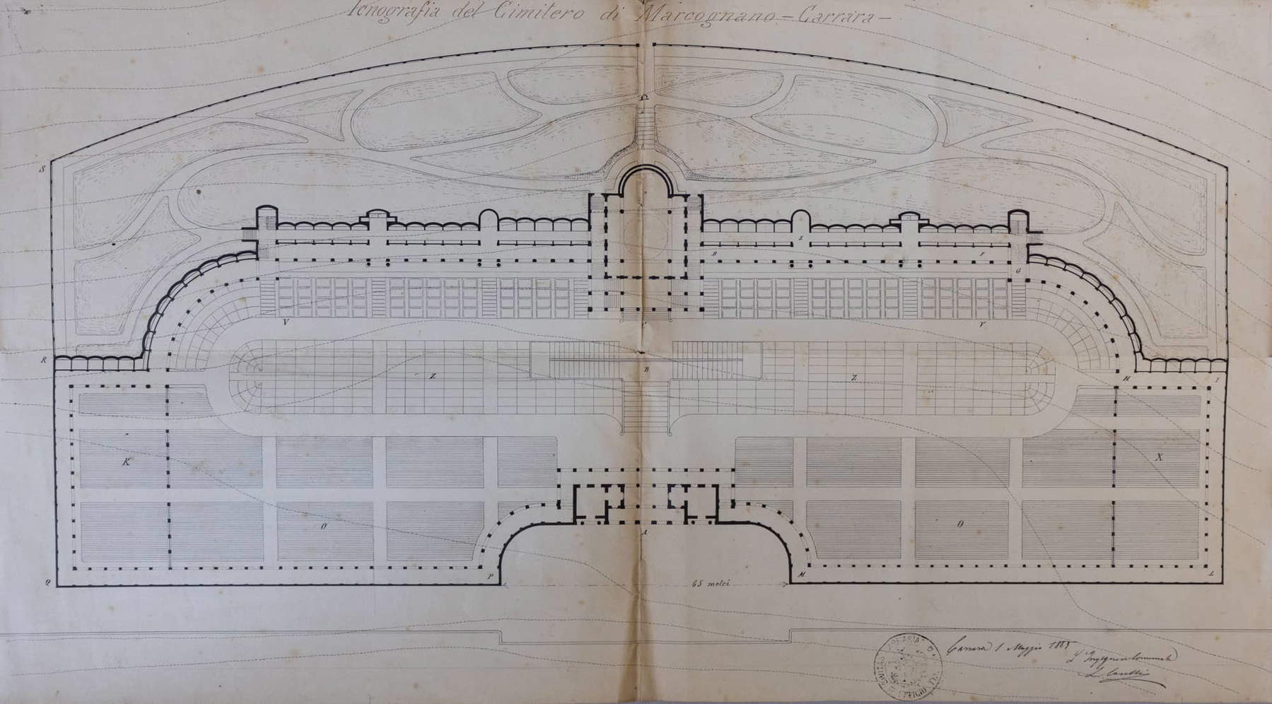 Leandro Caselli, Icnografia del Cimitero di Marcognano, 1885. ASMs, Comune di Carrara, Serie I, 673