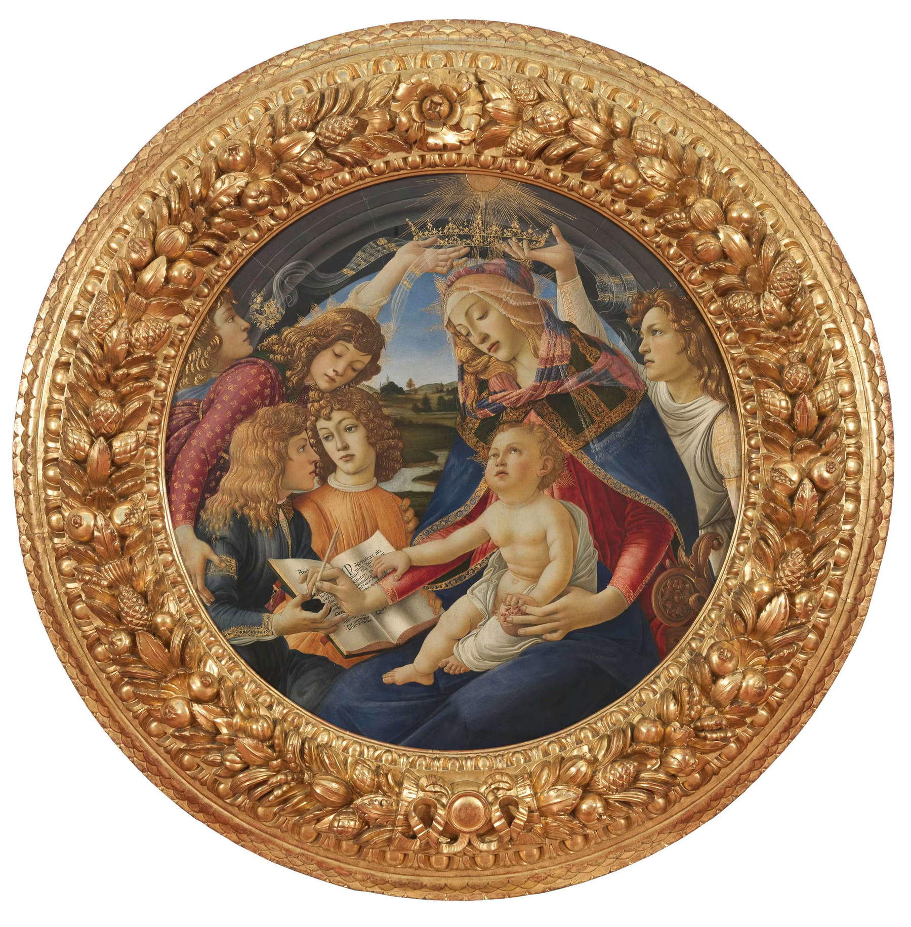 Sandro Botticelli, La Vierge du Magnificat (vers 1483 ; tempera sur bois, diamètre 118 cm ; Florence, Galeries des Offices, inv. 1890 n° 1609)
