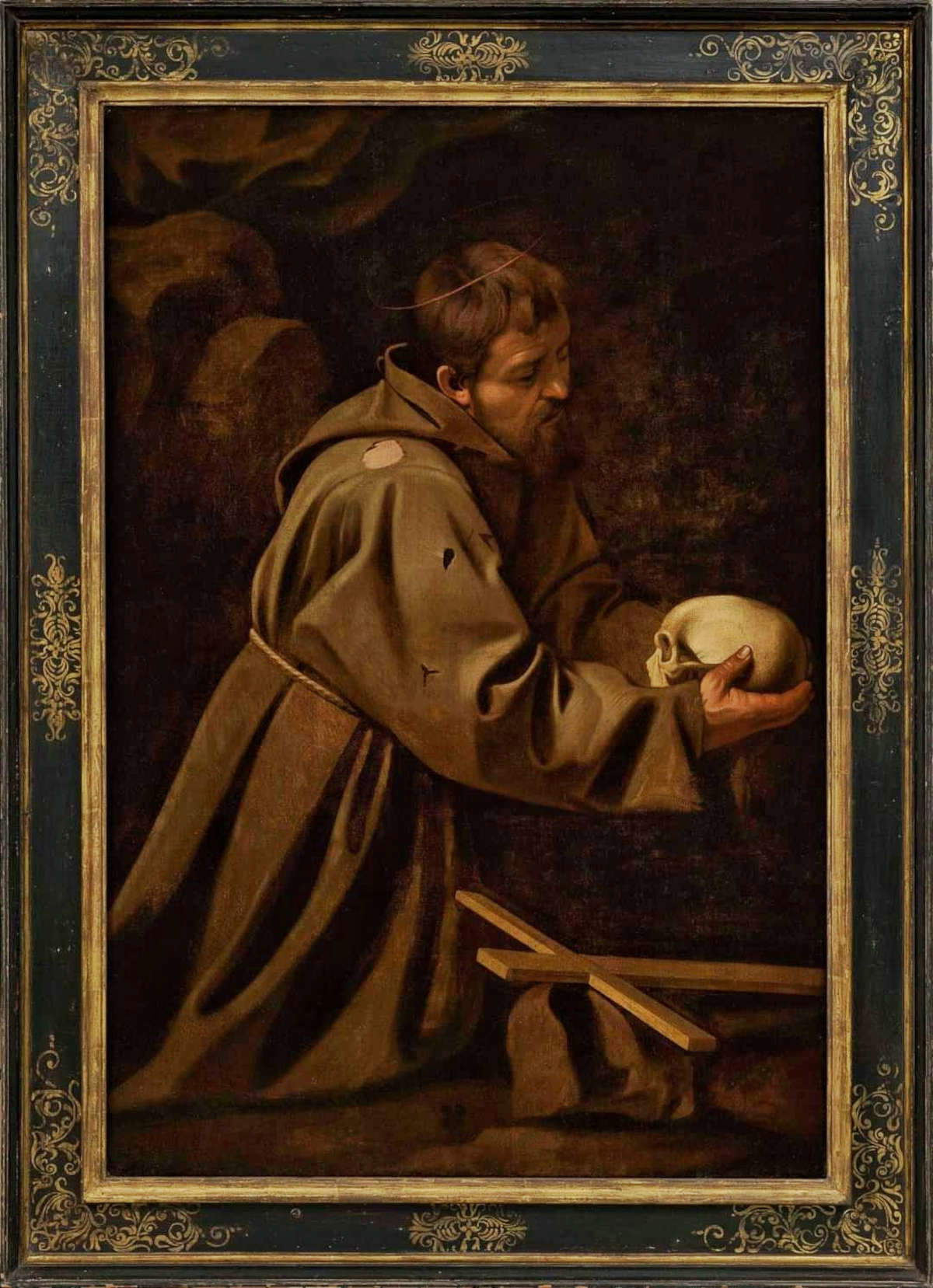 Caravaggio (attr.), San Francesco in meditazione, versione ex Cecconi (olio su tela, 136 x 91 cm; Collezione privata)