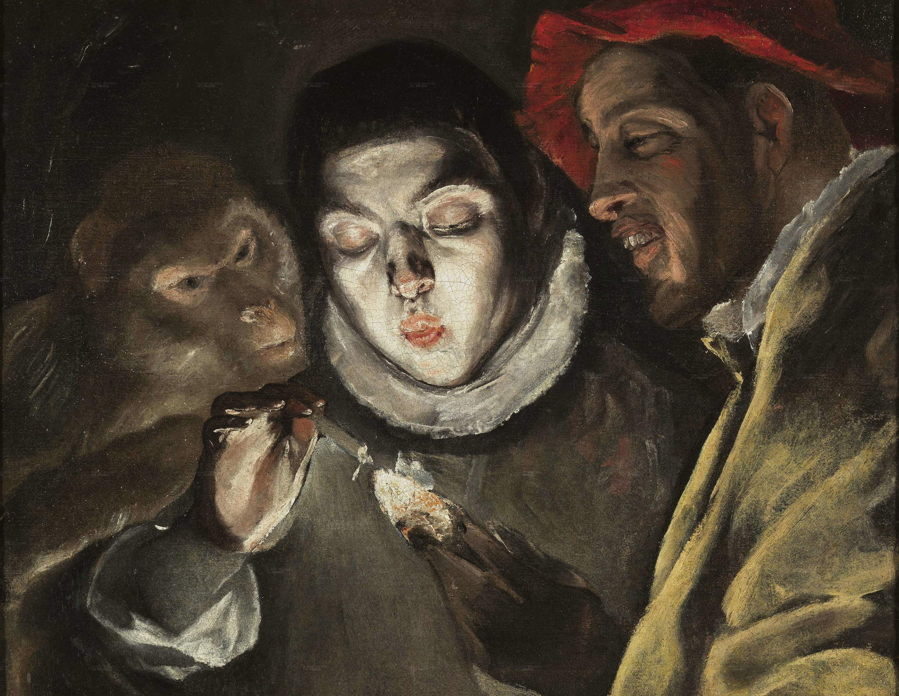 Fig. 7 &ndash; El Greco (Domenikos Theotokopoulos), A Fable (c. 1580; oil on canvas, 50.5 x 63.6 cm; Madrid, Museo del Prado). The motif of the young man blowing on the burning embers had already been explored by El Greco in Italy. Here, he also appears to draw inspiration from a classical work that was widely read at the time: Pliny the Elder’s *Naturalis Historia*. The lighting effects and color contrasts attest to the influence exerted by the Bassanos on El Greco, who may have seen their works in Venice.