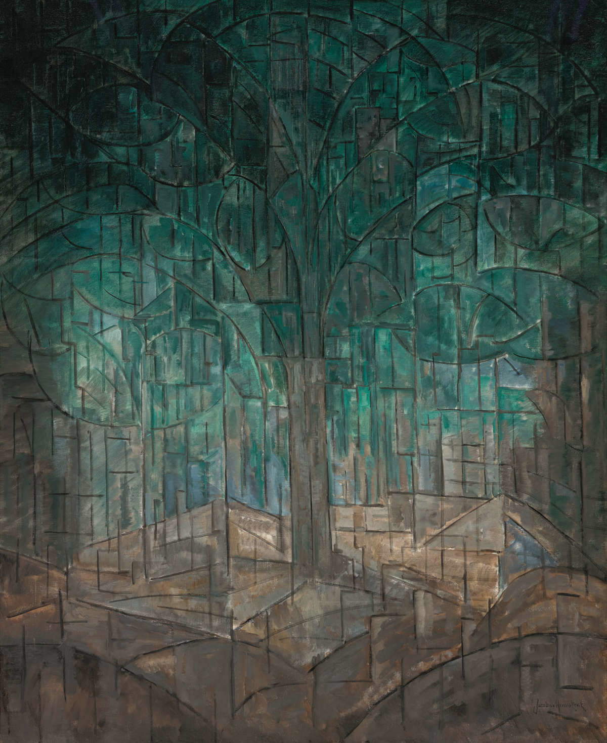 Jacoba van Heemskerck, Composition n° 6 (1913 ; huile sur toile, 120,5 x 100,5 cm ; Rotterdam, collection). Photo : Studio Tromp