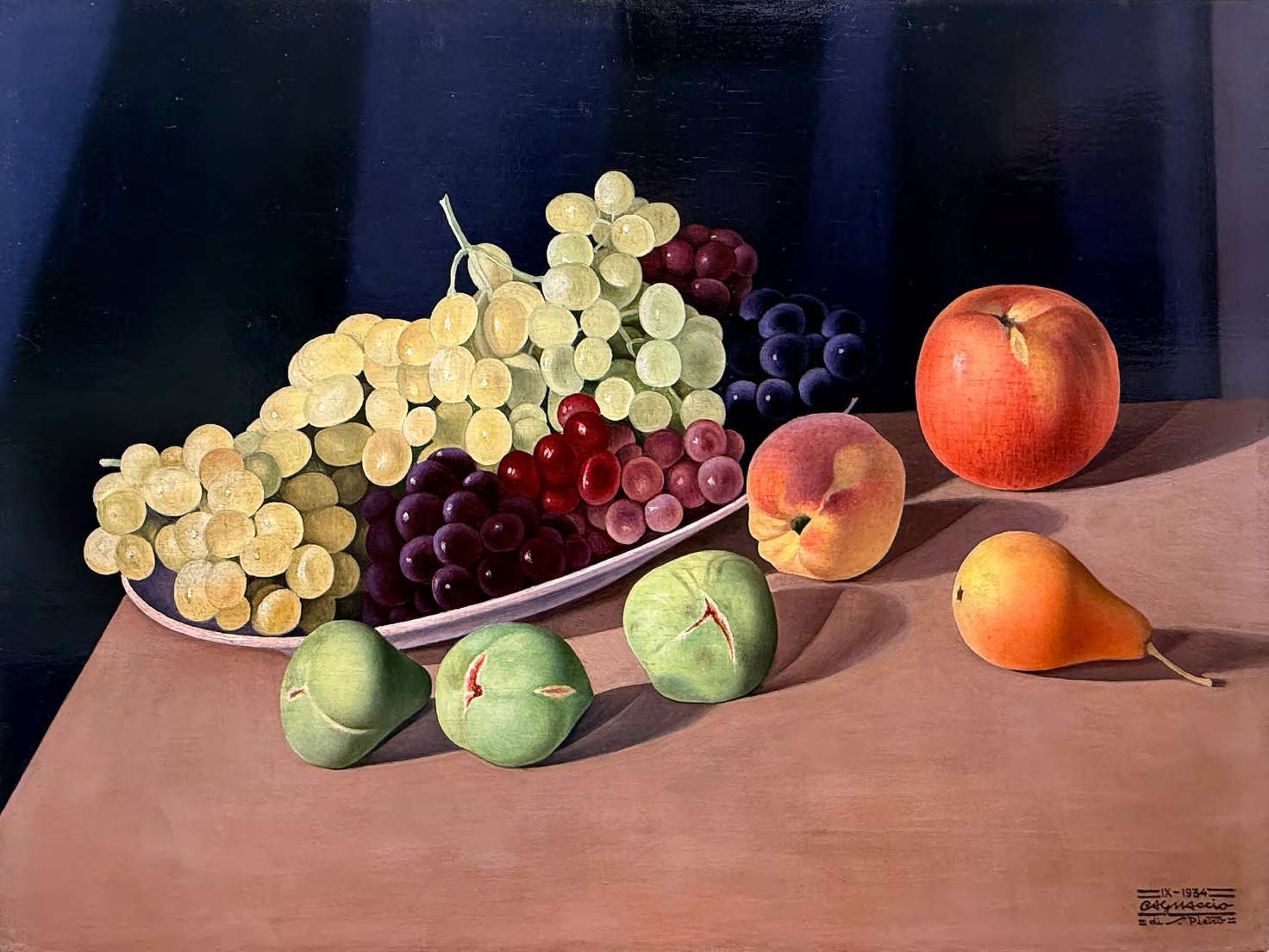 Cagnaccio di San Pietro, Still Life with Fruit (1934; oil on panel, 42 x 56 cm). Presented by: Galleria Berardi