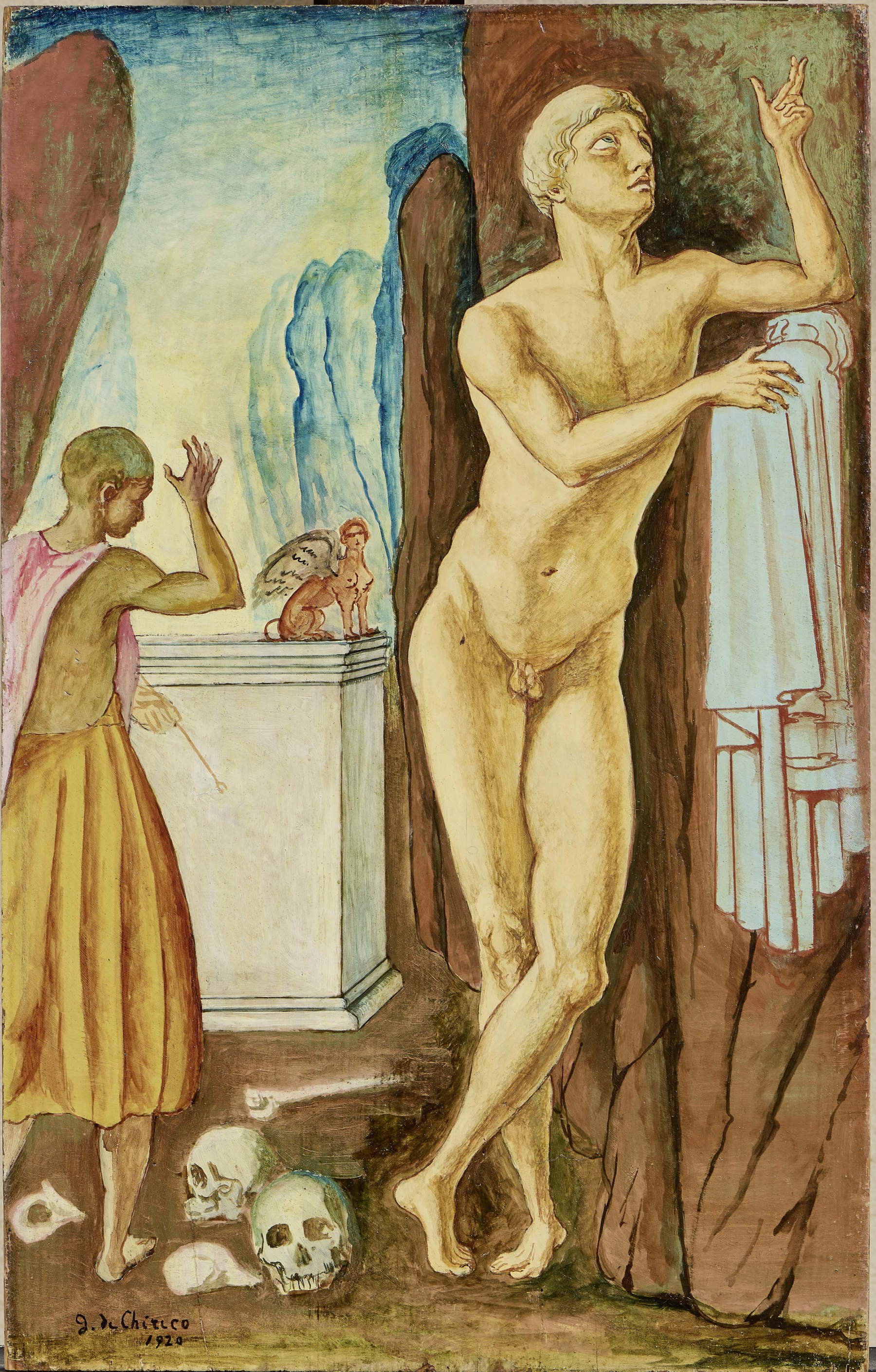 Giorgio De Chirico, The Temple of Apollo (1920; oil on panel, 65.2 x 41.4 cm). Presented by: Frediano Farsetti Art Gallery