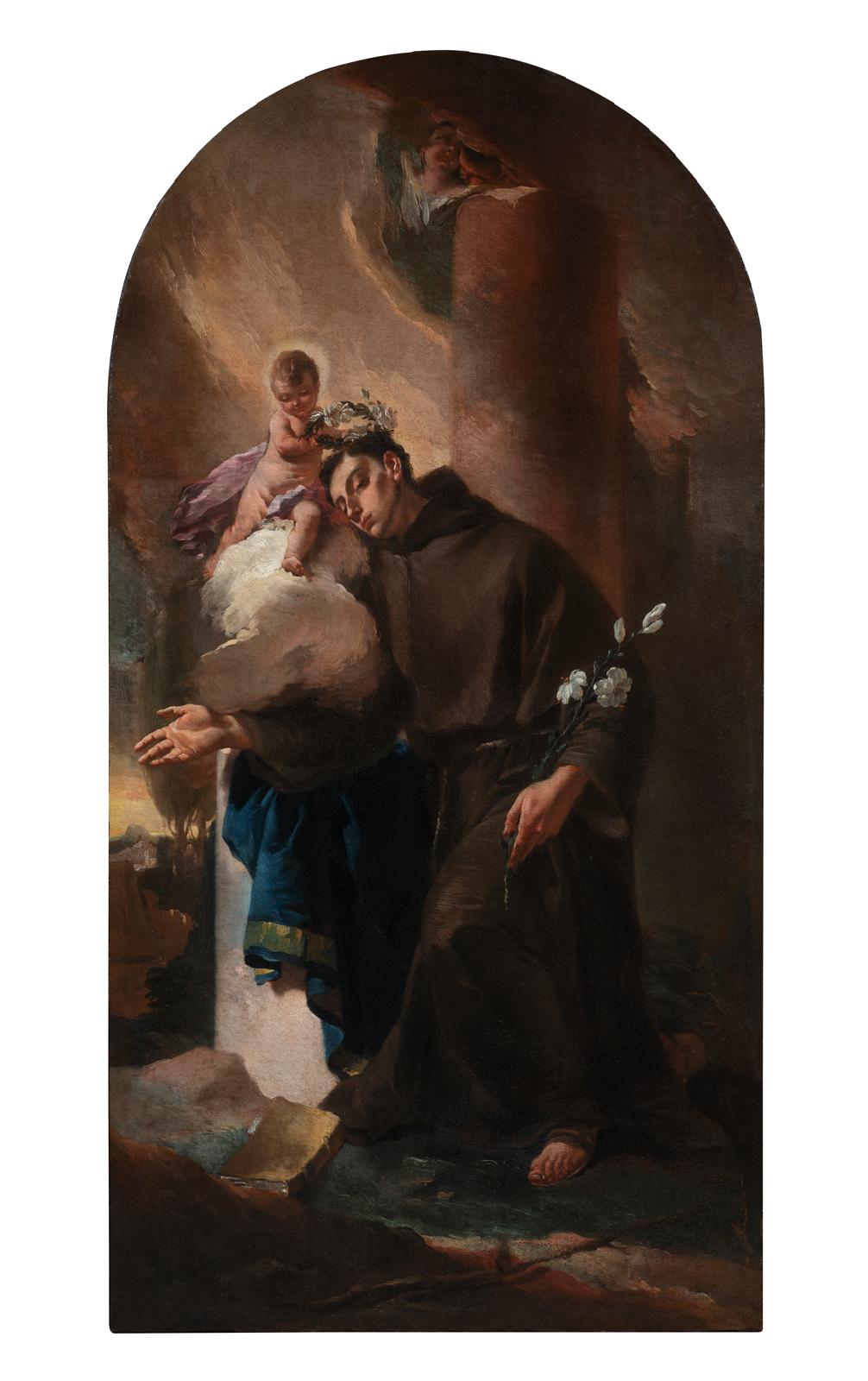 Giovanni Battista Tiepolo, Saint Anthony of Padua Crowned with Lilies by the Infant Jesus (oil on canvas, 120.5 x 61 cm). Presented by: Santa Tecla srl