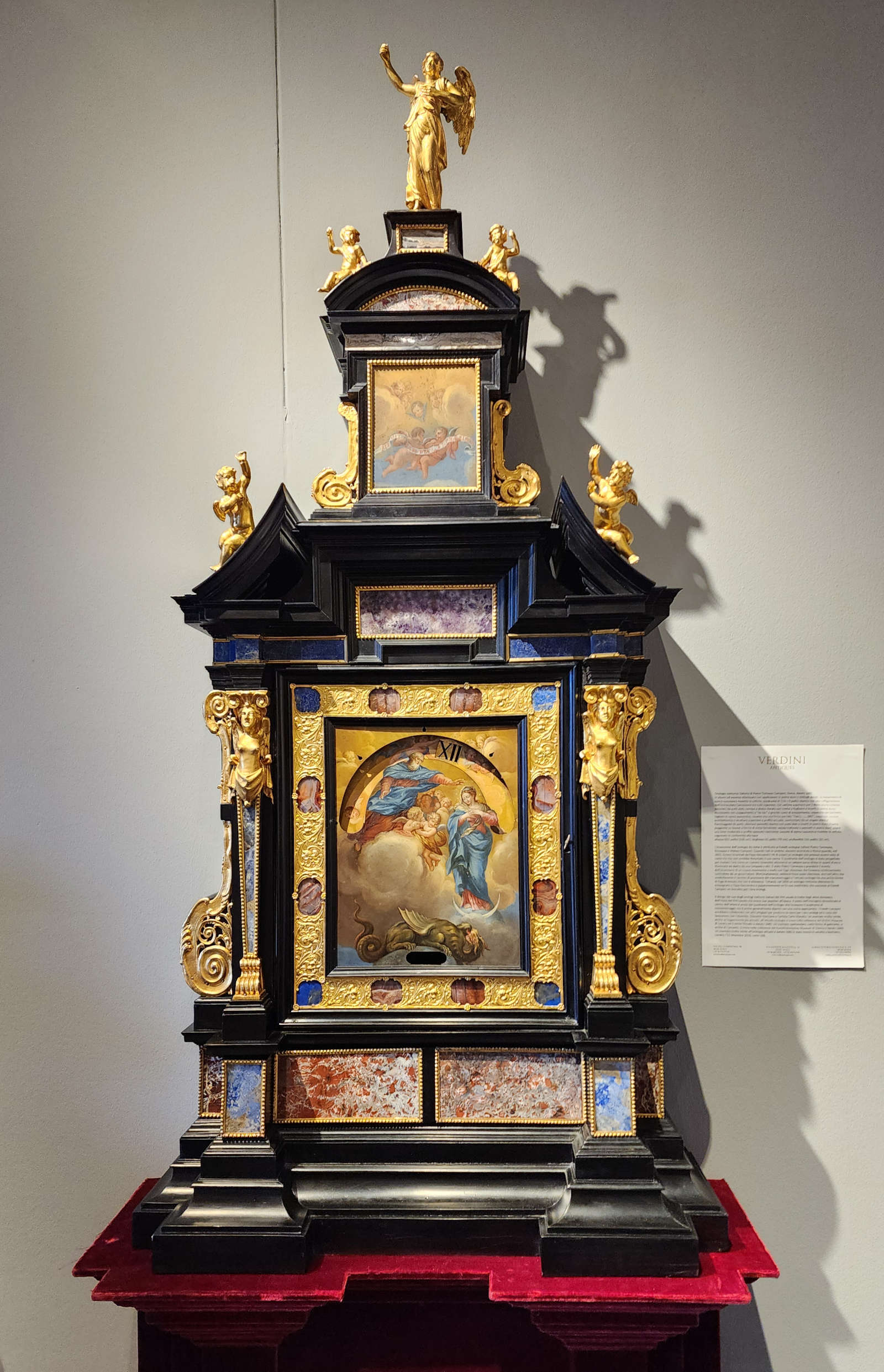 Pietro Tommaso Campani, *Nocturnal Clock* (1682; wood and semiprecious stones, 235 x 79 x 32 cm). Presented by: Verdini Antiques