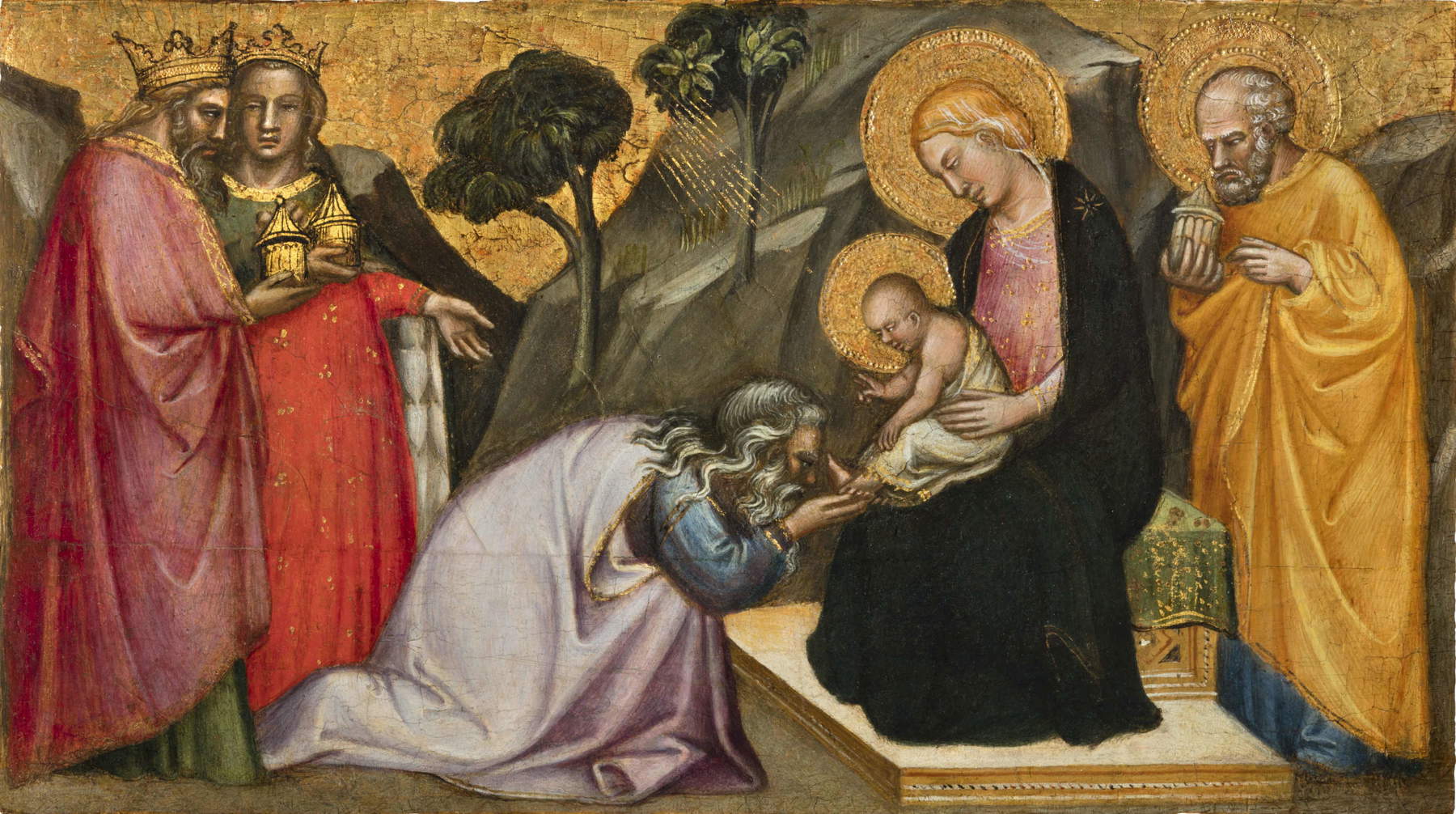 Spinello Aretino, Adoration of the Magi (c. 1395; tempera and gold on wood, 21.9 x 38.1 cm). Presented by: Altomani &amp; Sons